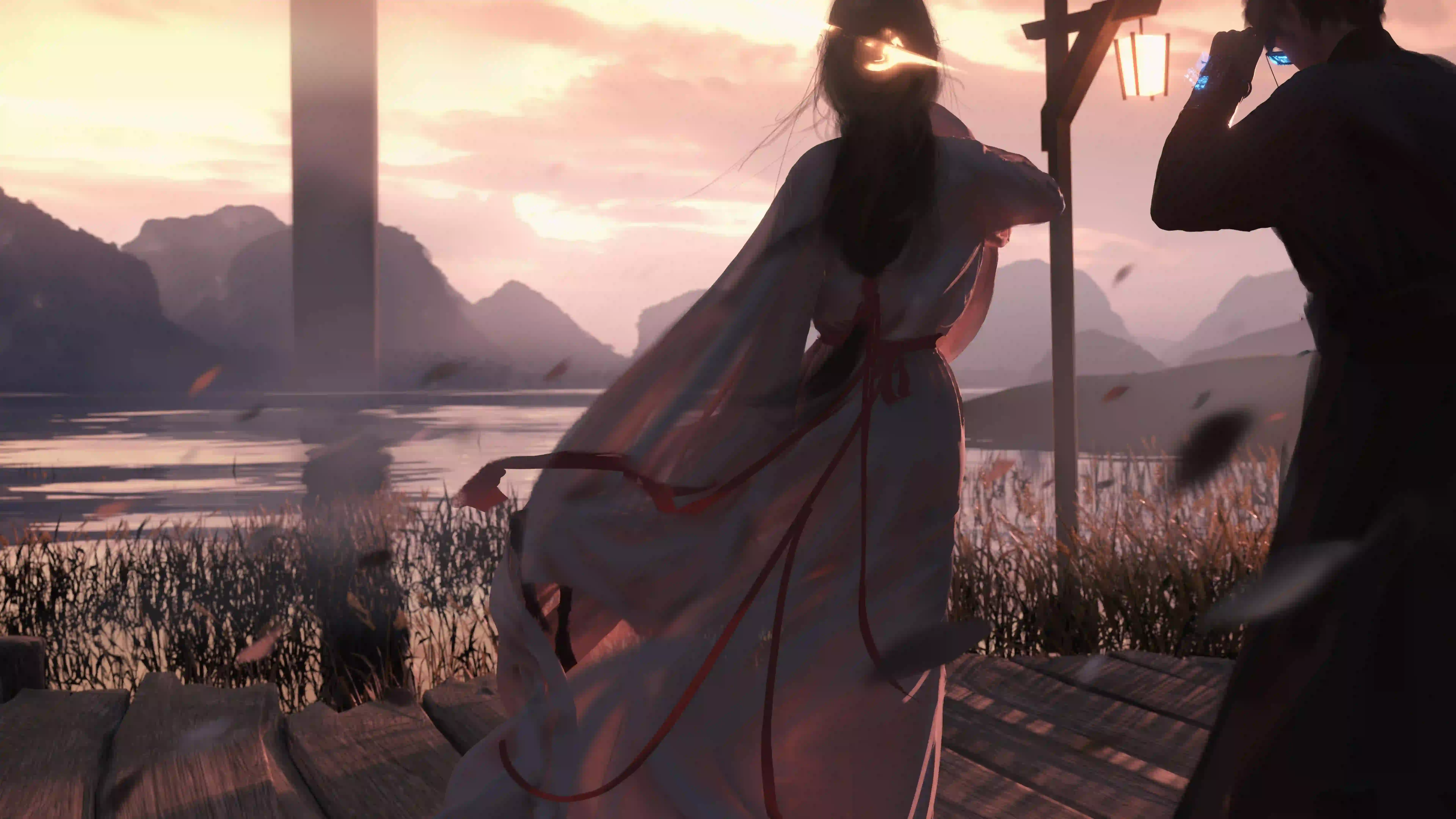 wlop 古风汉服 夕阳 背影