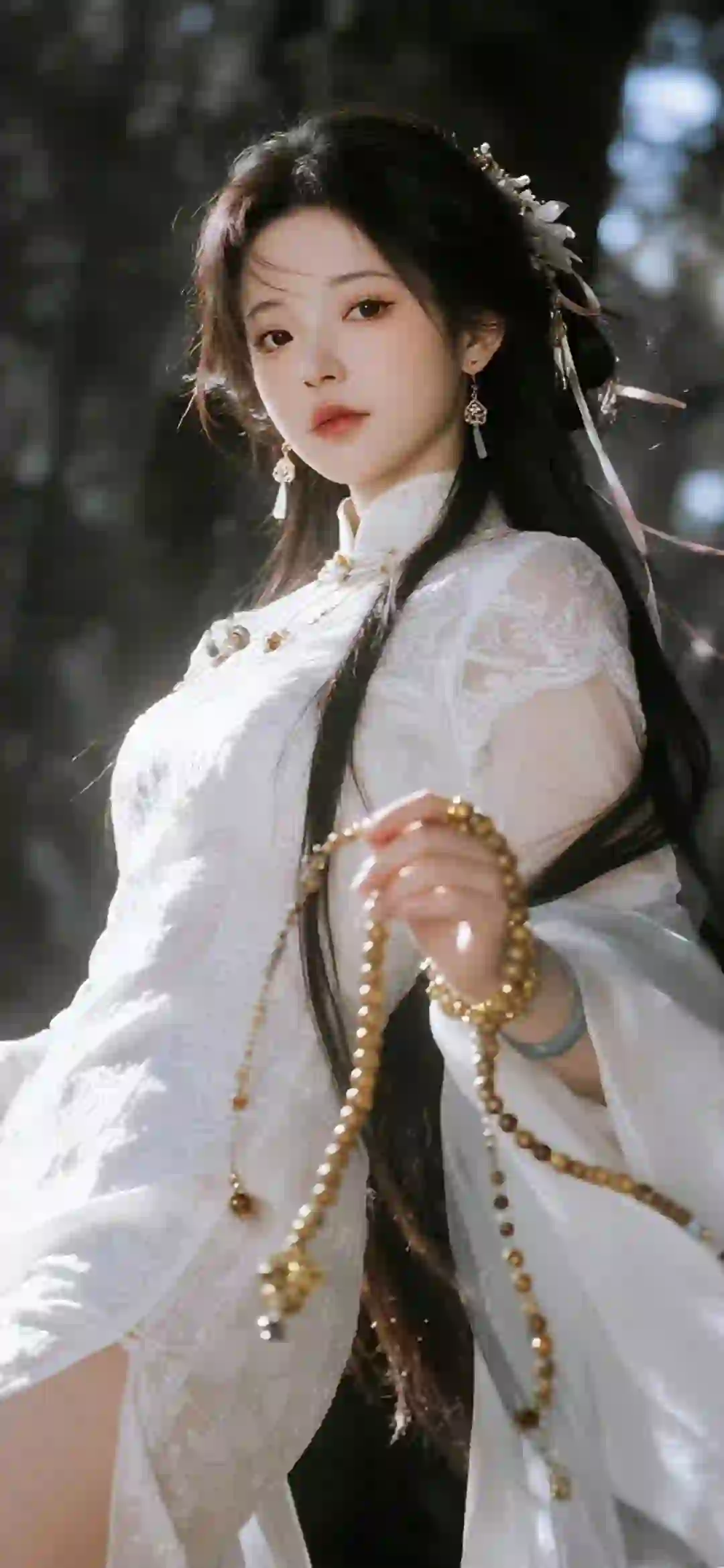 长发古风美女 清纯 唯美 旗袍 汉服 佛珠 开衩旗袍