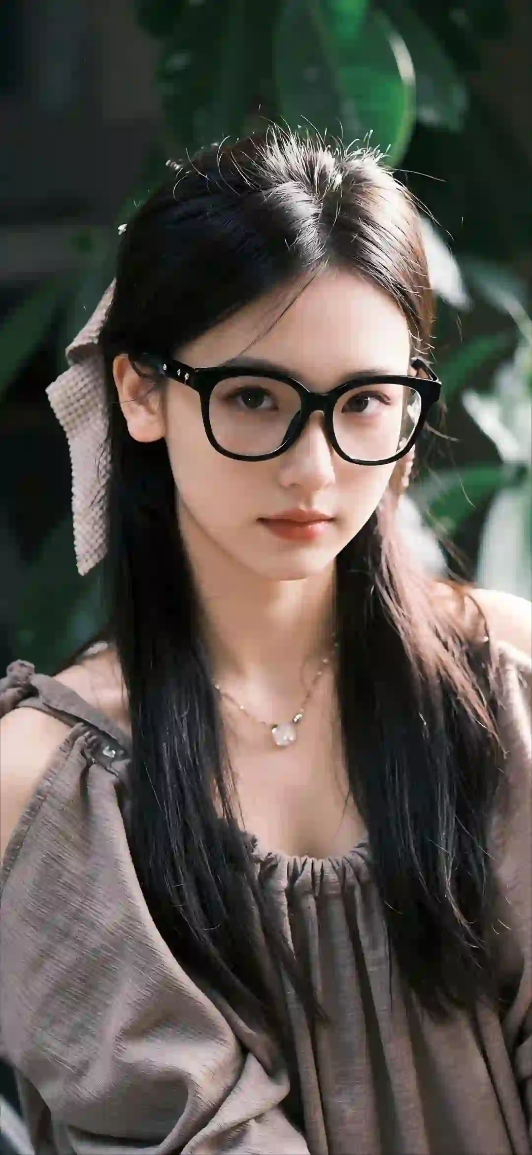 美女 长发美女 黑框眼镜