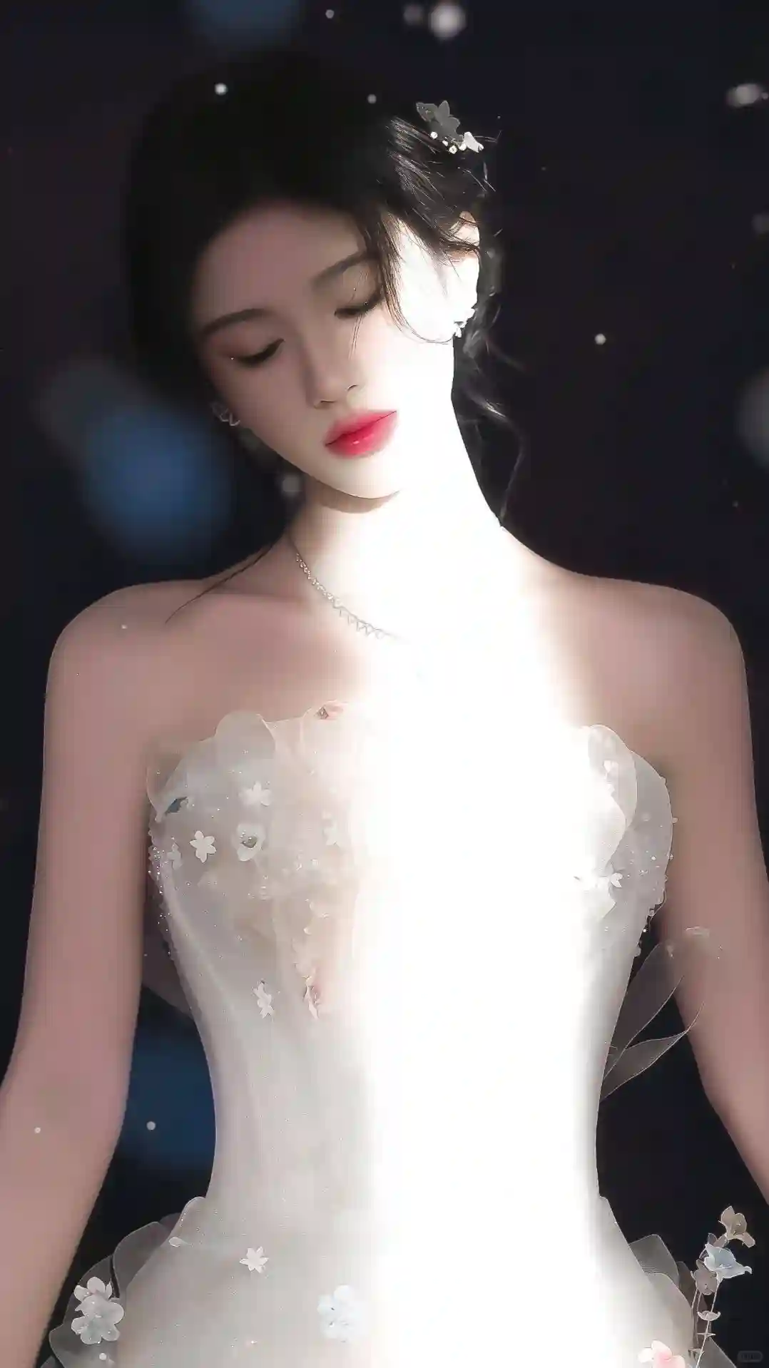 长发美女 白色裙子抹胸穿搭 光 鞠婧祎 