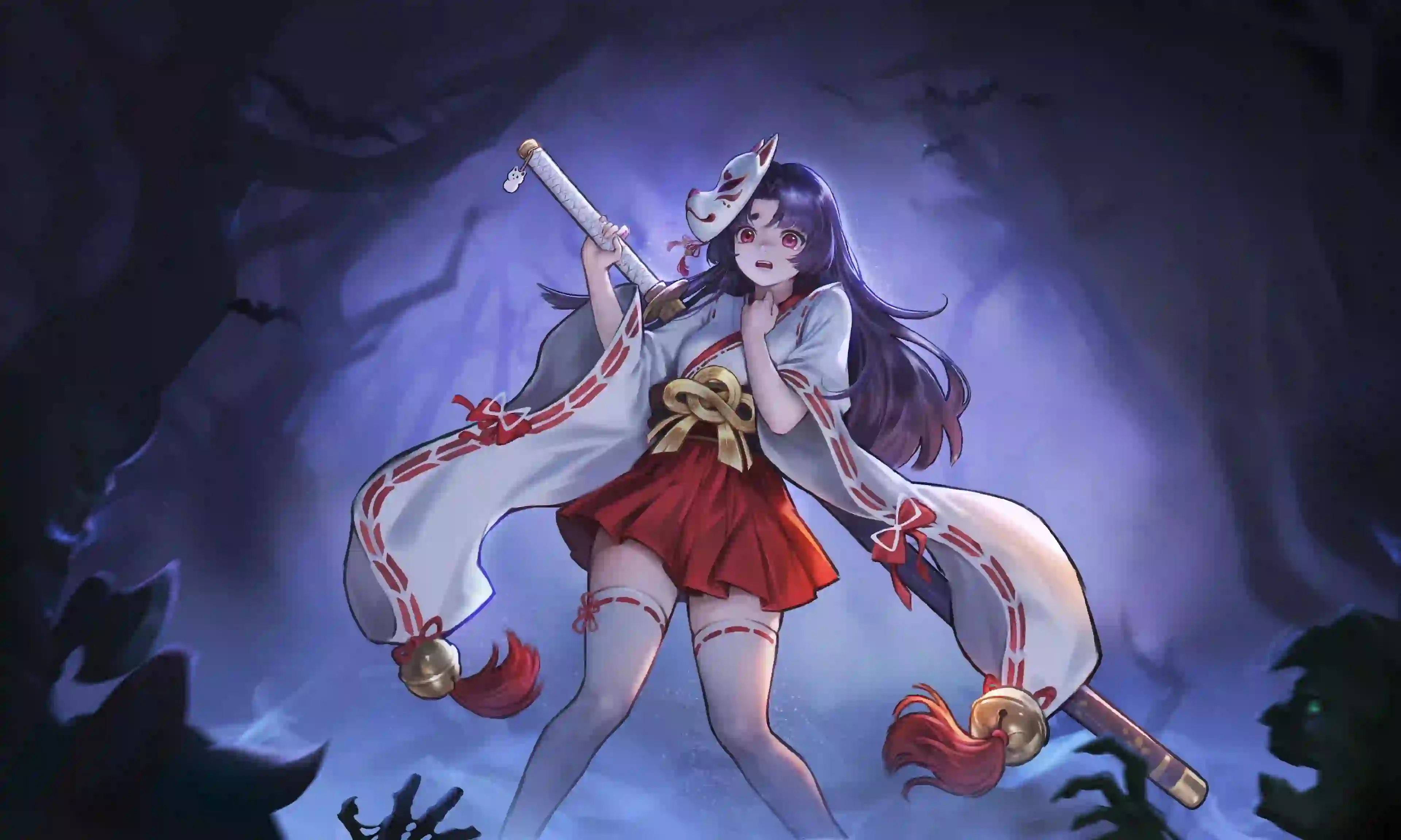 巫女 妖刀姬 动漫女孩 二次元 丝袜 白色丝袜