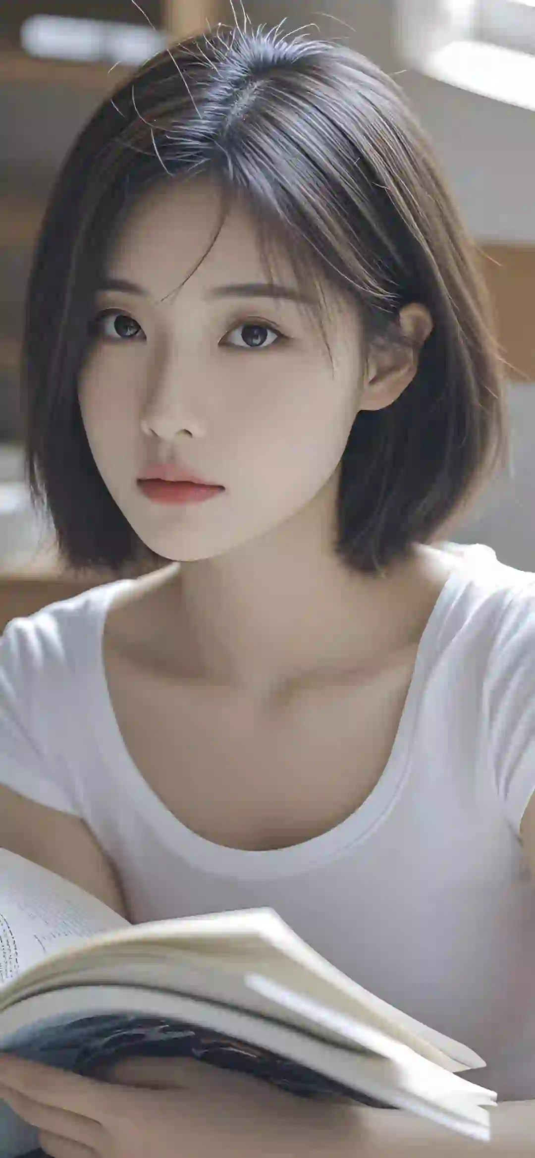 美女 长发美女 短发女孩 正在看书的清纯女孩