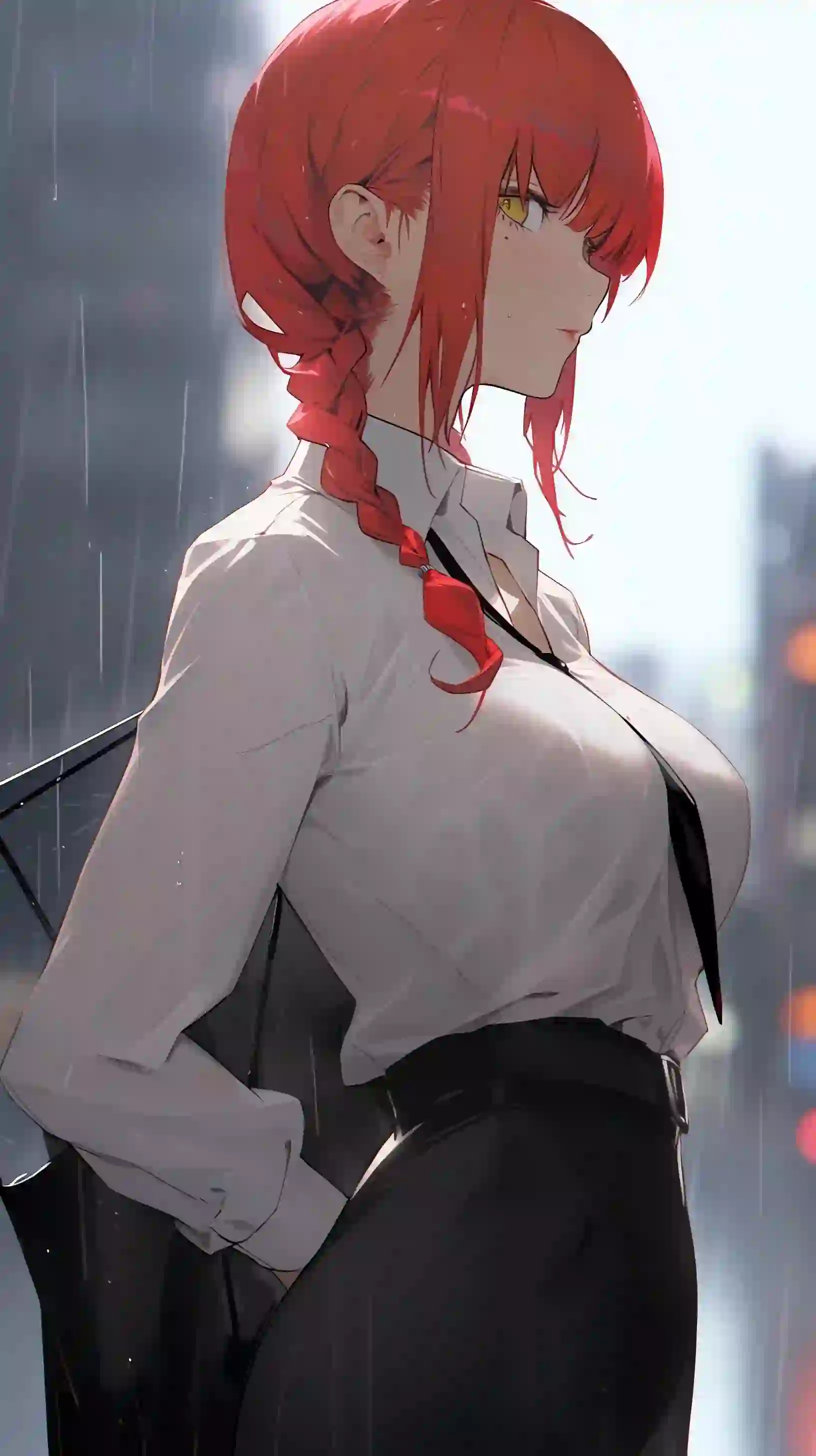 动漫女孩 二次元女孩 长发女孩 红色头发 黑色裙子