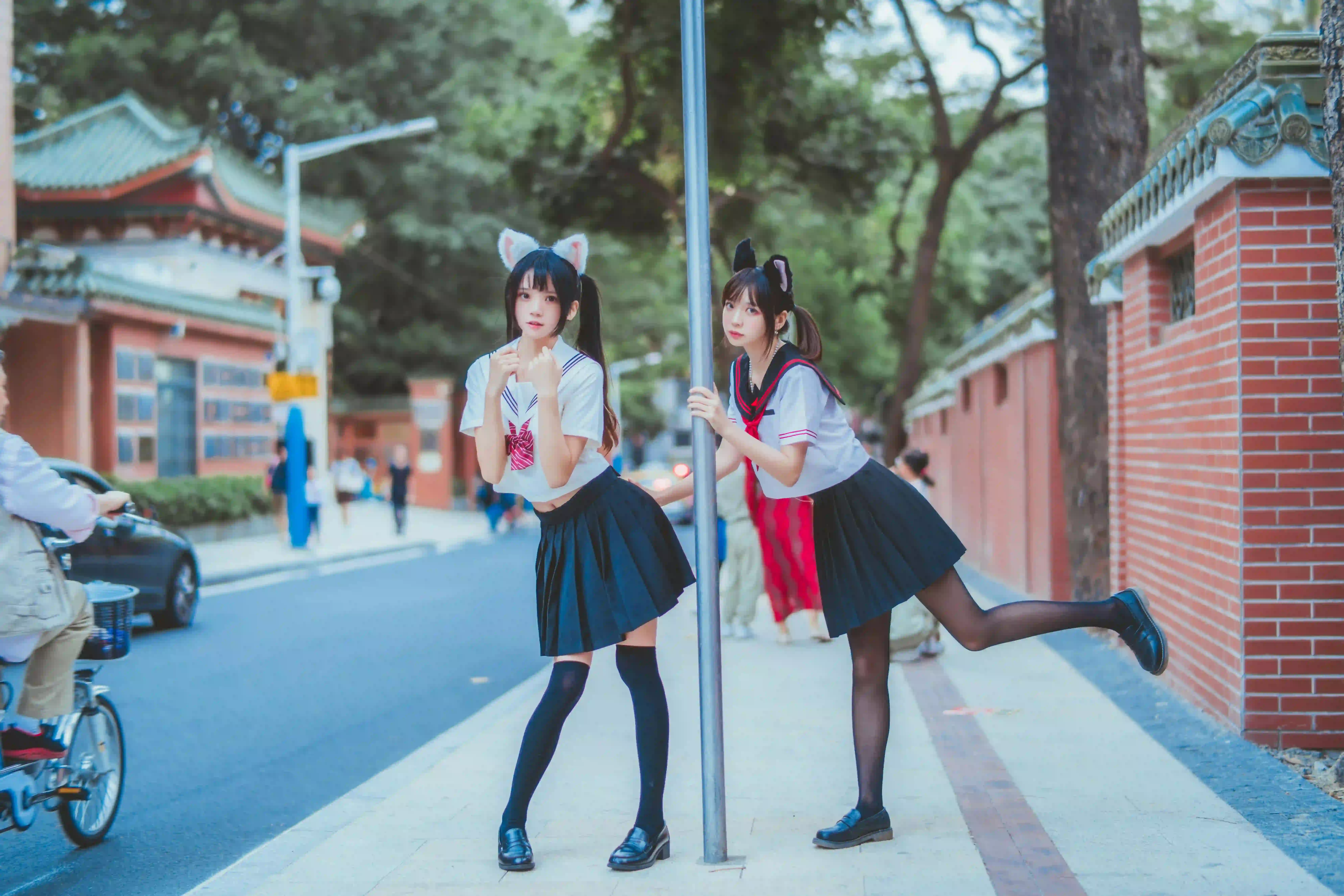 jk少女 长发美女 可爱 黑丝 户外