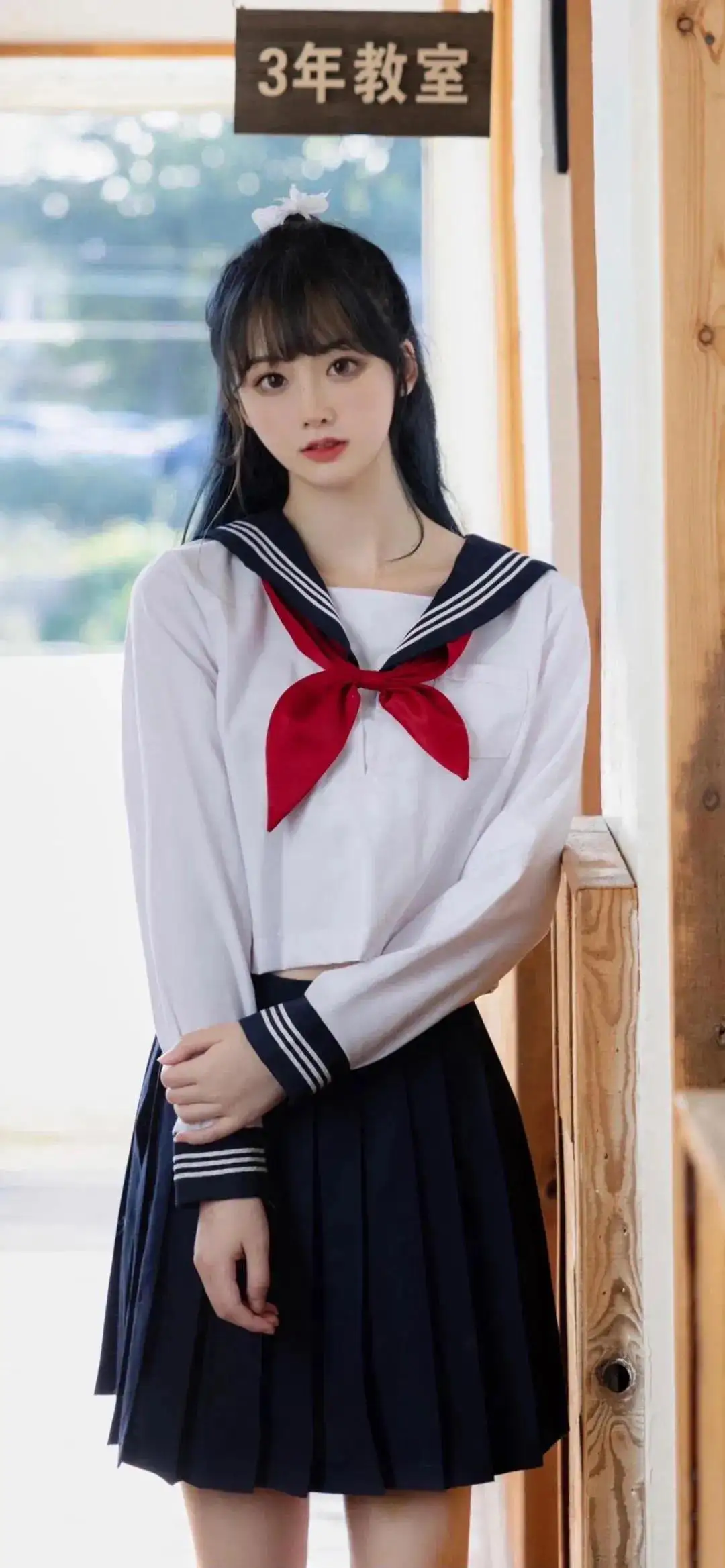 长发学生装jk美女｜户外场景｜学校