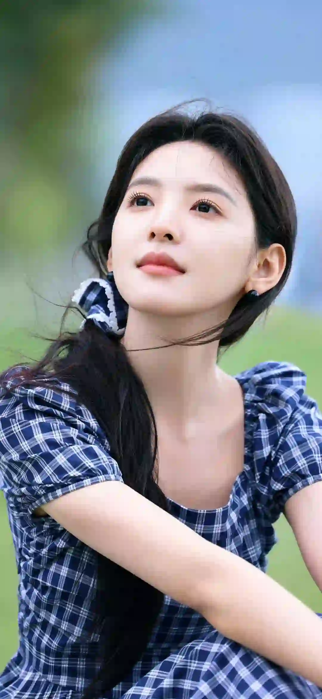 章若楠 长发美女 长发美女 格子裙子