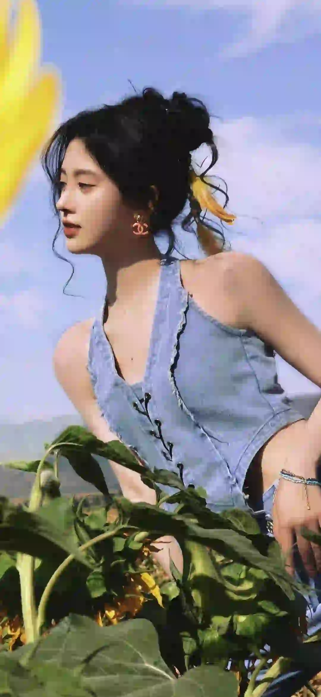 美女女明星 鞠婧祎 长发美女 女神 牛仔穿搭