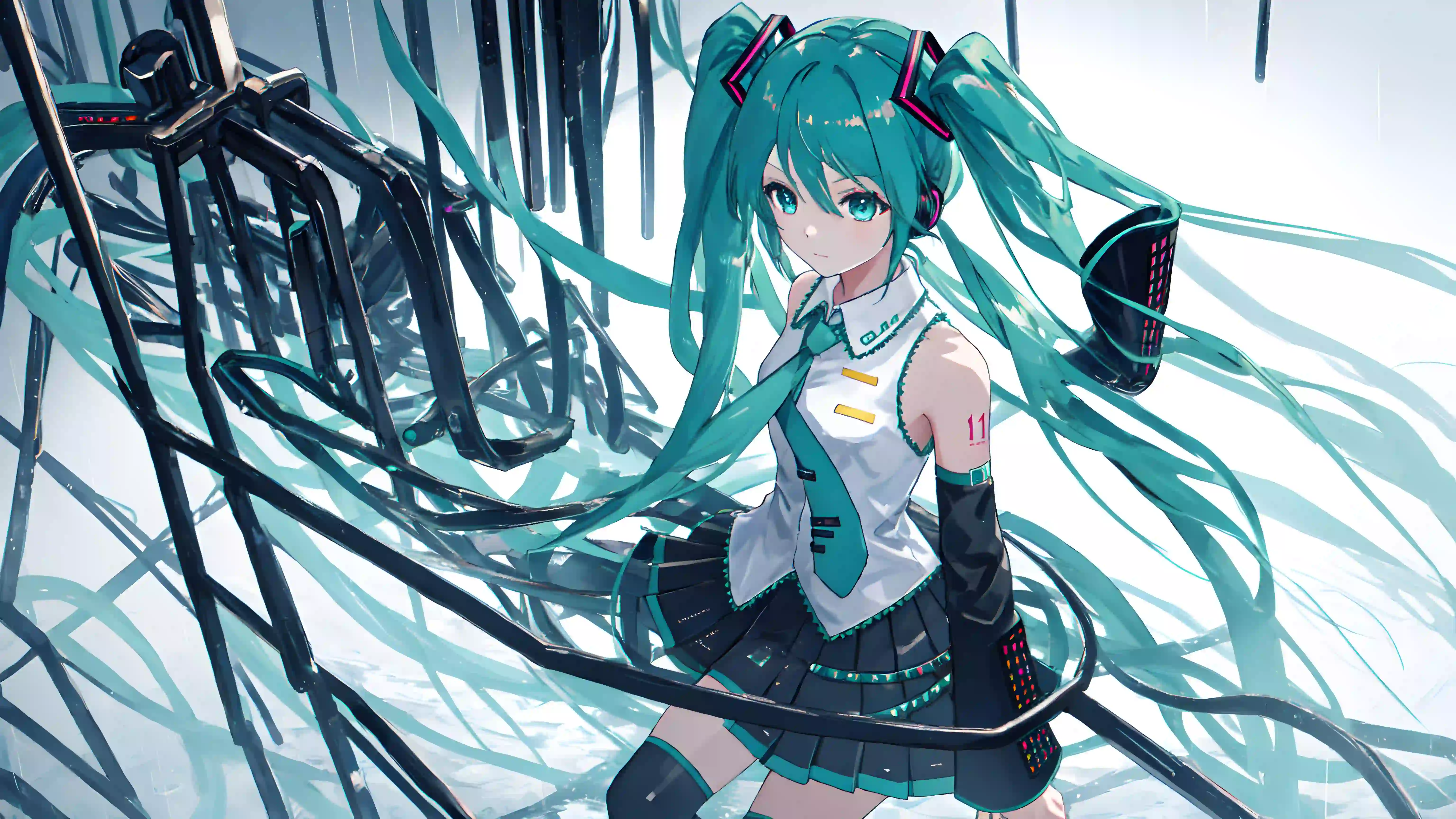 初音未来 动漫角色 二次元 蓝色头发 机械