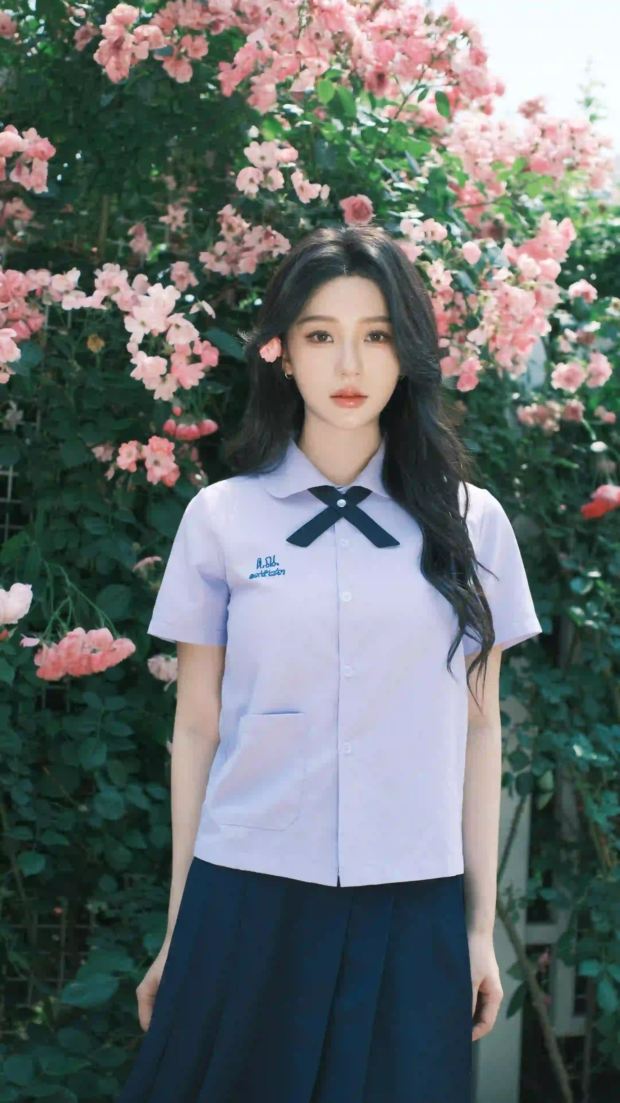 长发jk美女 花墙 清纯美女