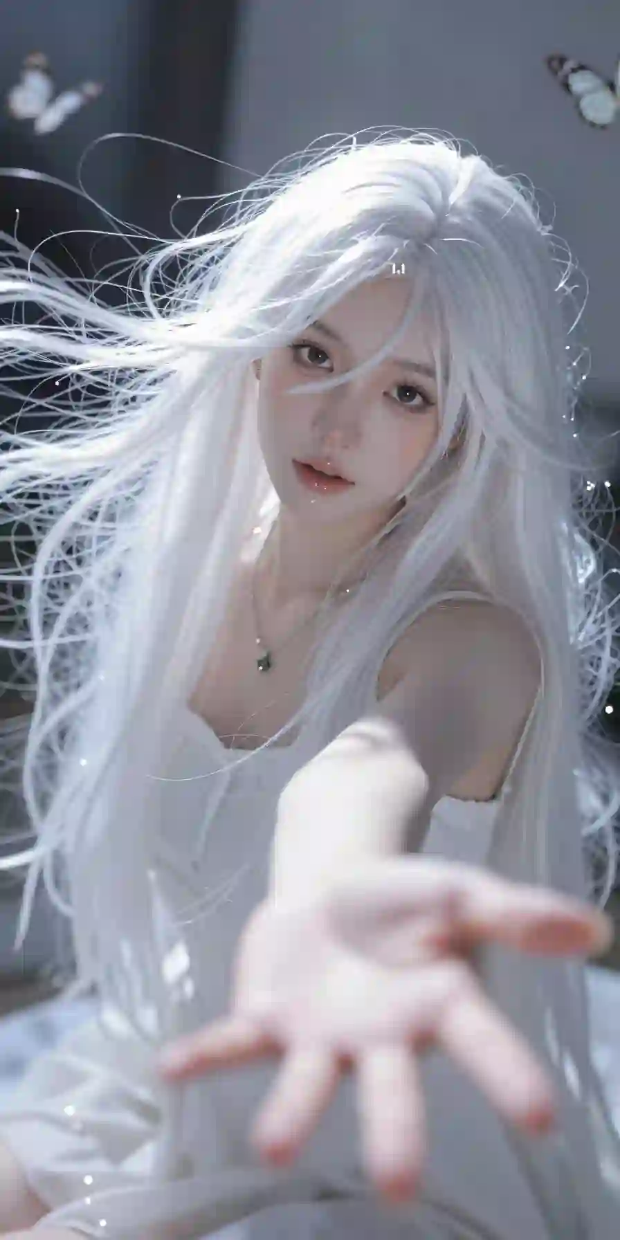 长发美女 AI 白色长发 唯美