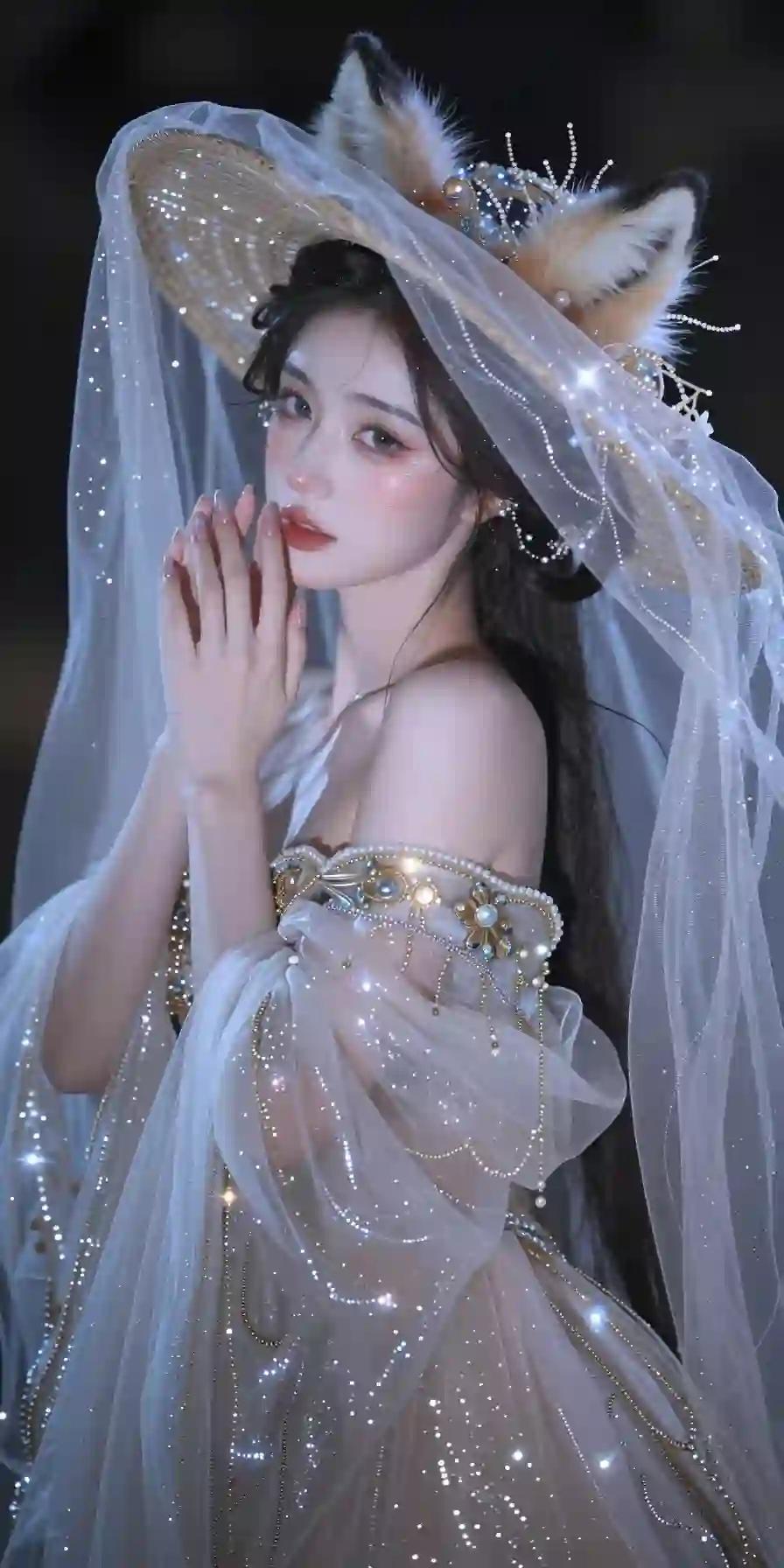 古风美女 长发 抹胸穿搭 透明纱裙 性感 可爱