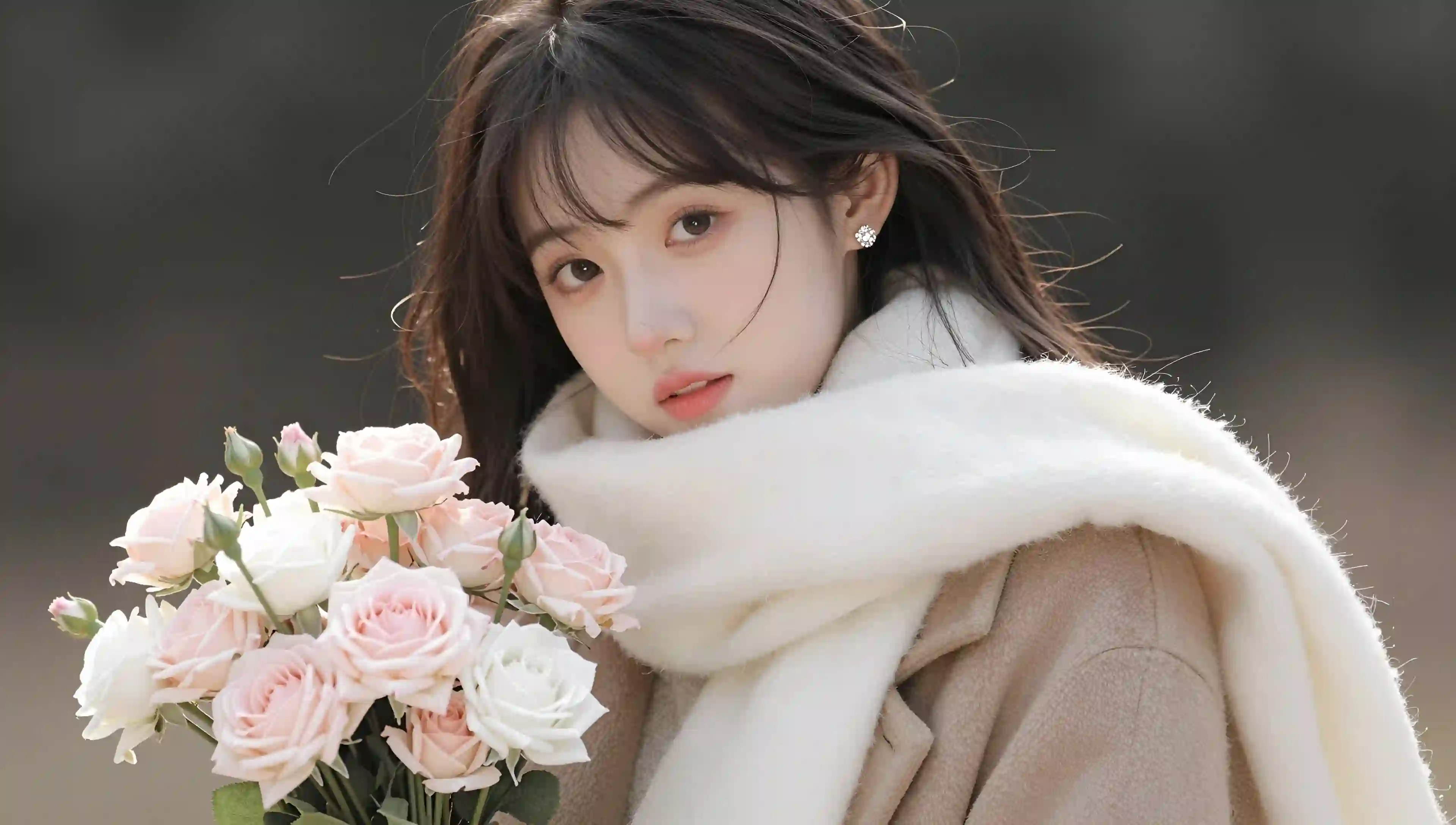 玫瑰花 温柔女神 冬日穿搭 人像摄影