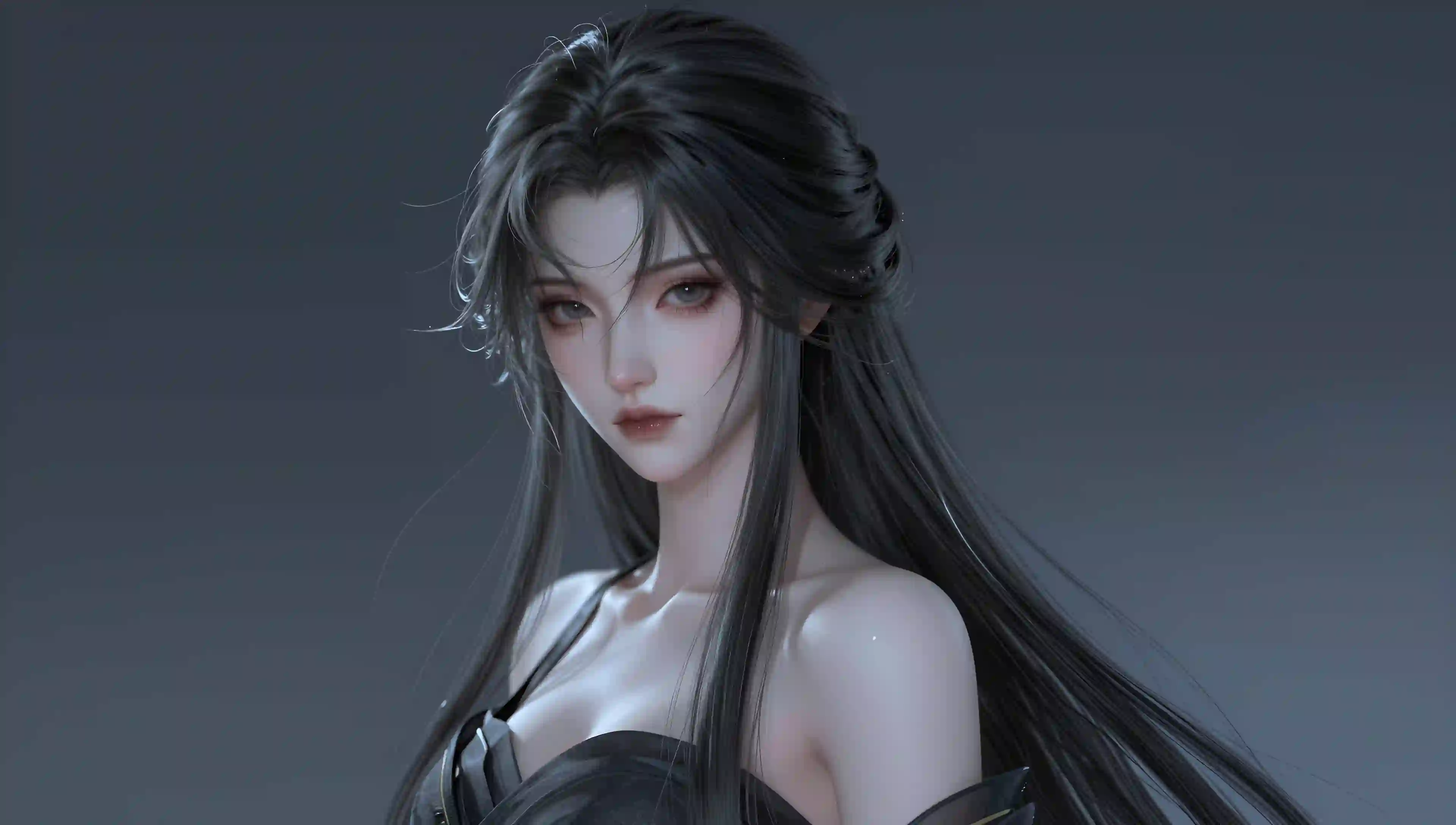 黑发 少女 3D 渲染 壁纸 数字艺术