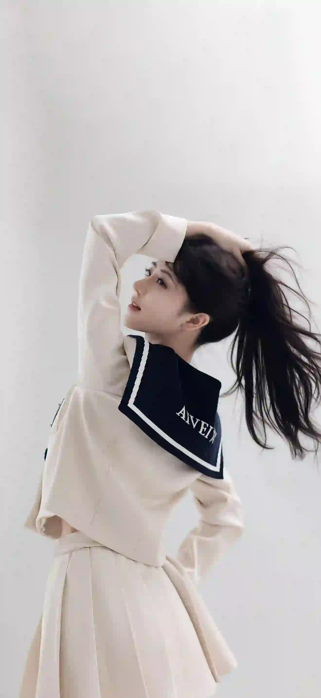长发清纯美女 唯美 青春 jk穿搭 白色裙子 马尾