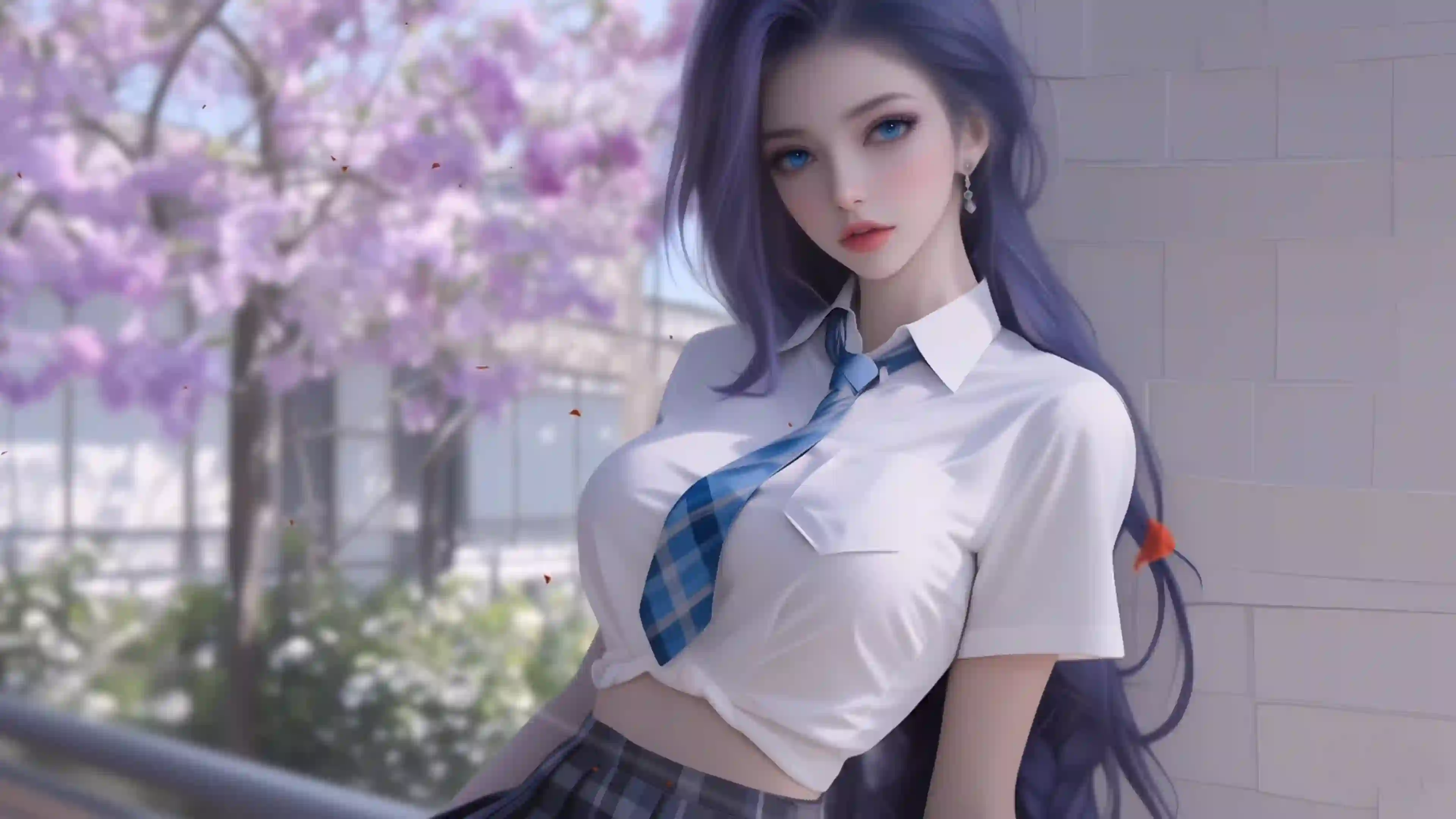二次元美女 性感 jk 长发 花