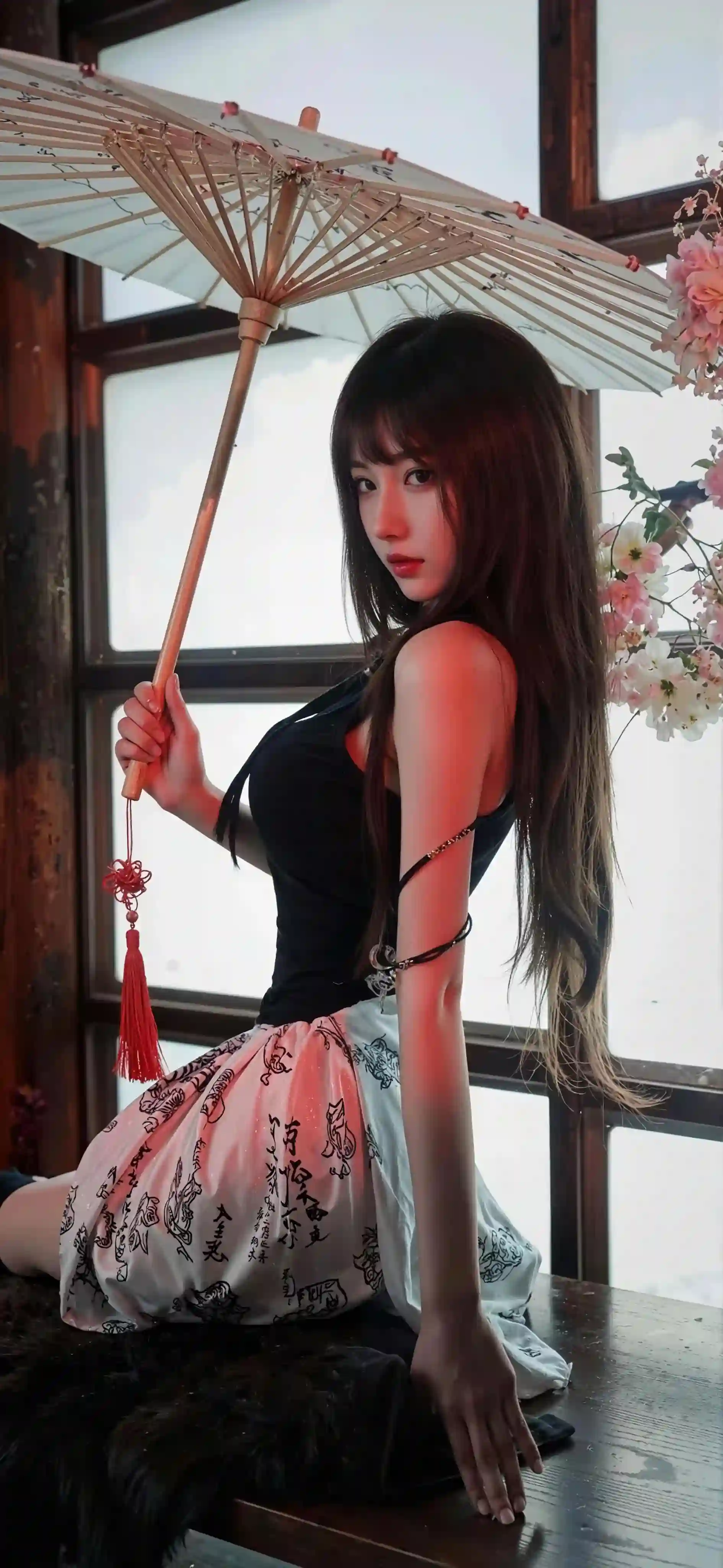 汉服古风美女 长发美女 拿着伞的古风美女 居家写真 性感