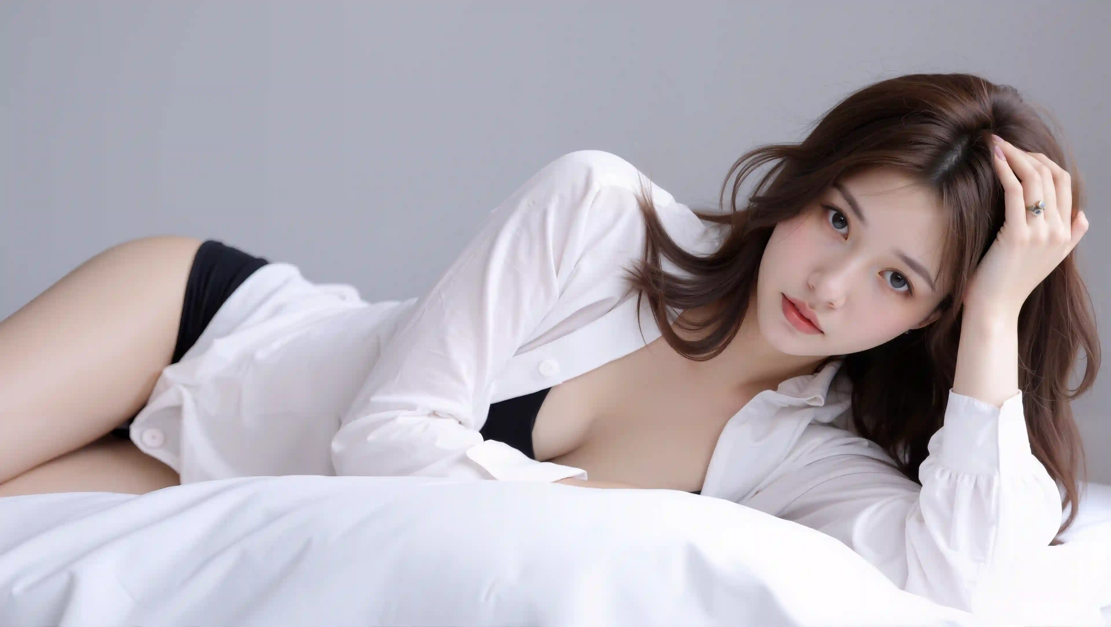 性感美女 长发长腿美女 白色衬衫 写真