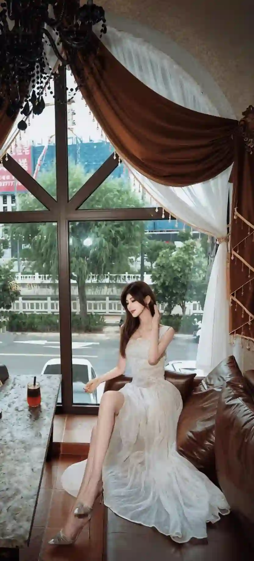 白色纱裙 美女 坐姿 窗边 优雅 人像