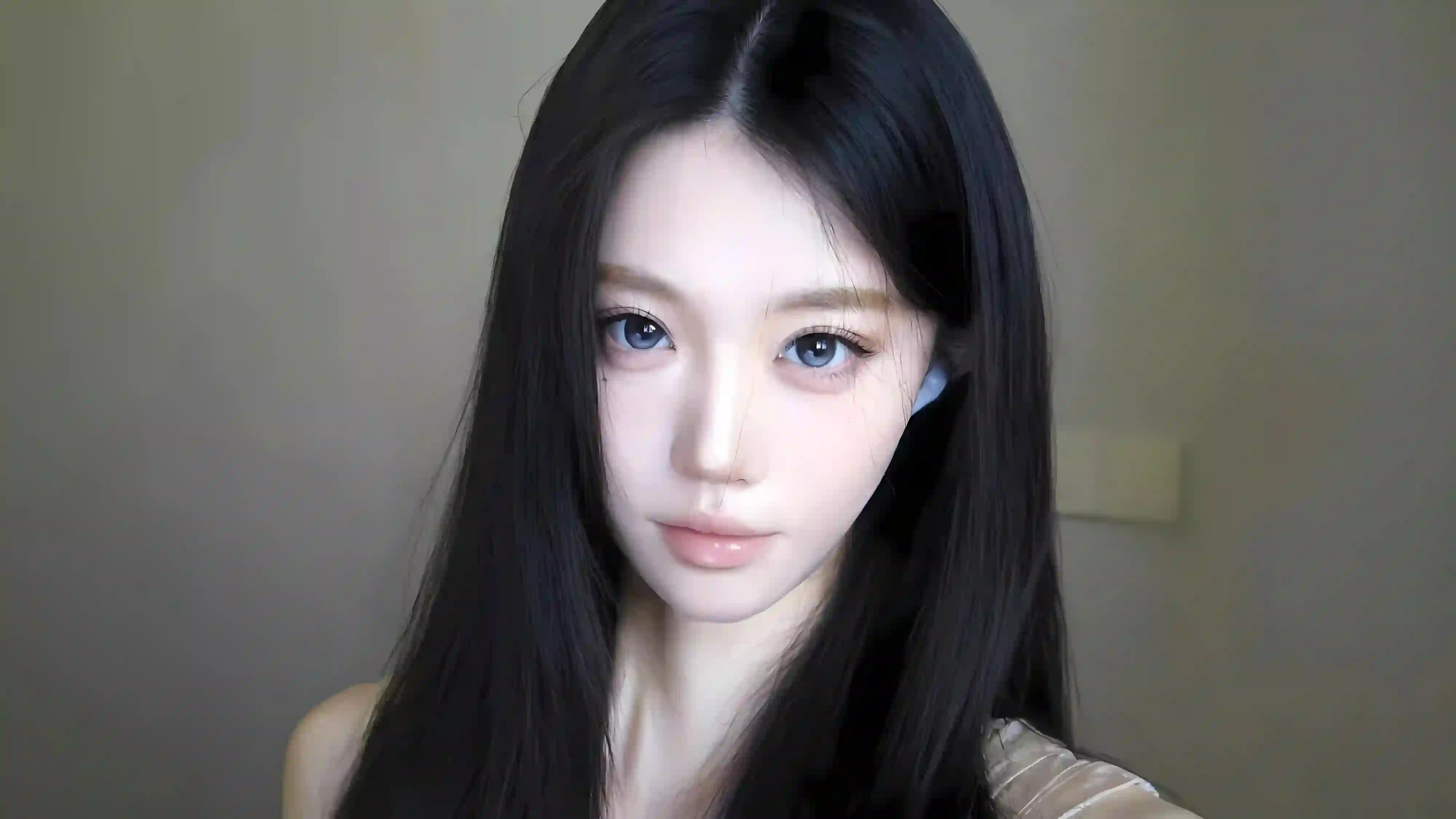 黑发蓝眸少女 特写壁纸 黑色长发