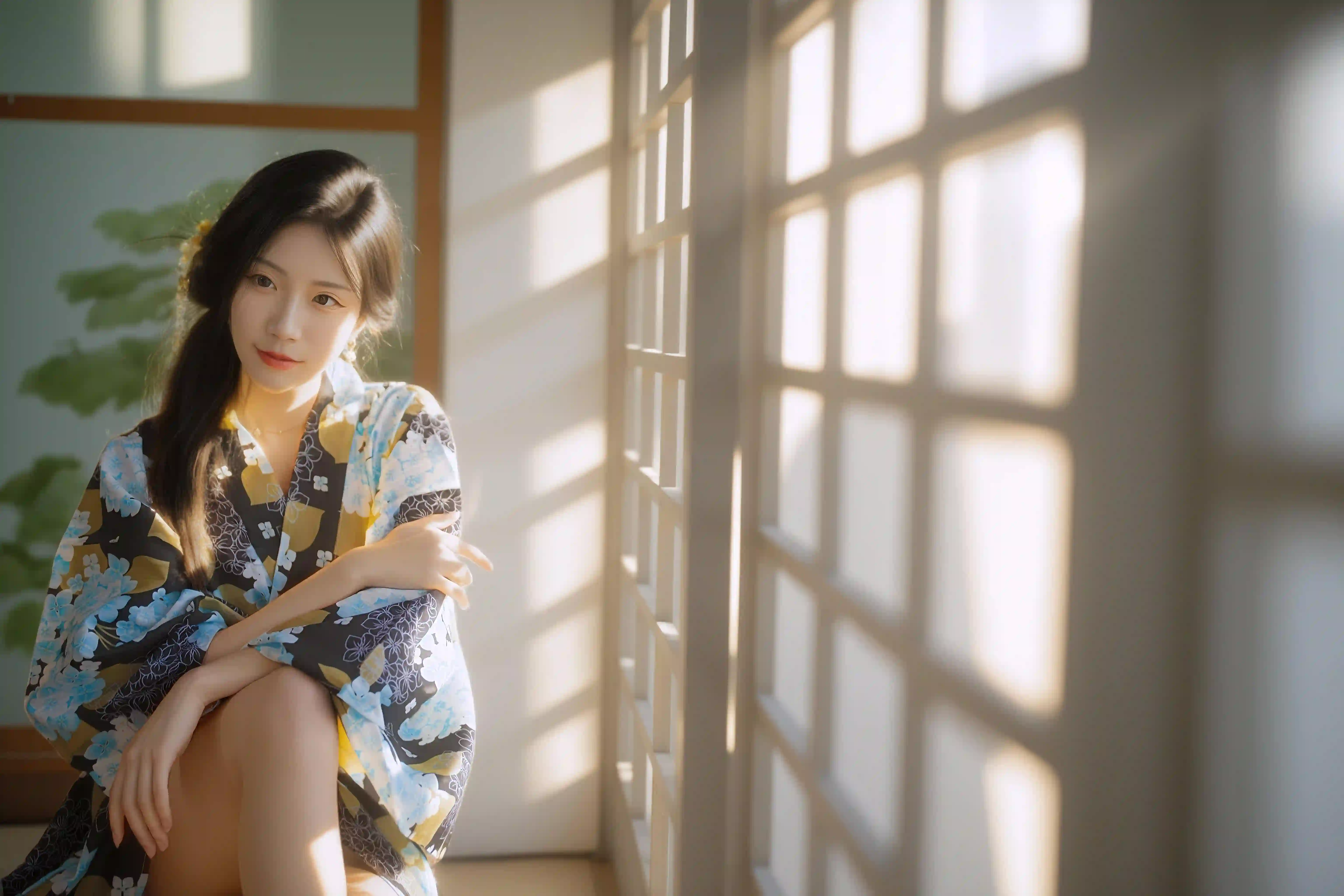 长发性感美女 和服穿搭 长腿美女 居家 清纯