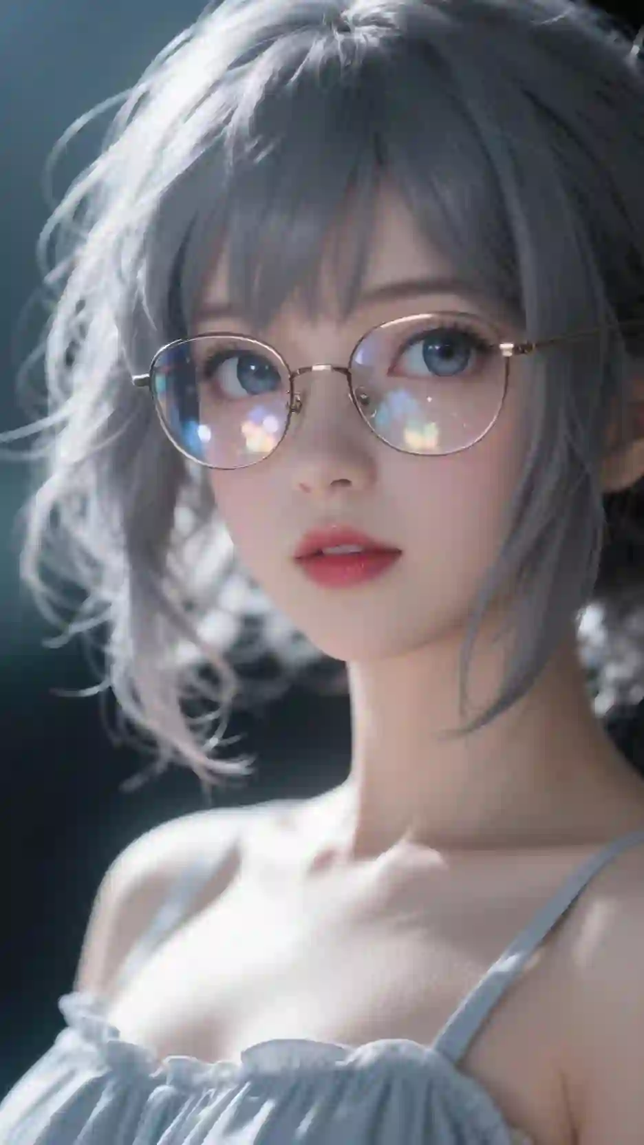 银发少女 眼镜 蓝眼 唯美 艺术 光影 壁纸