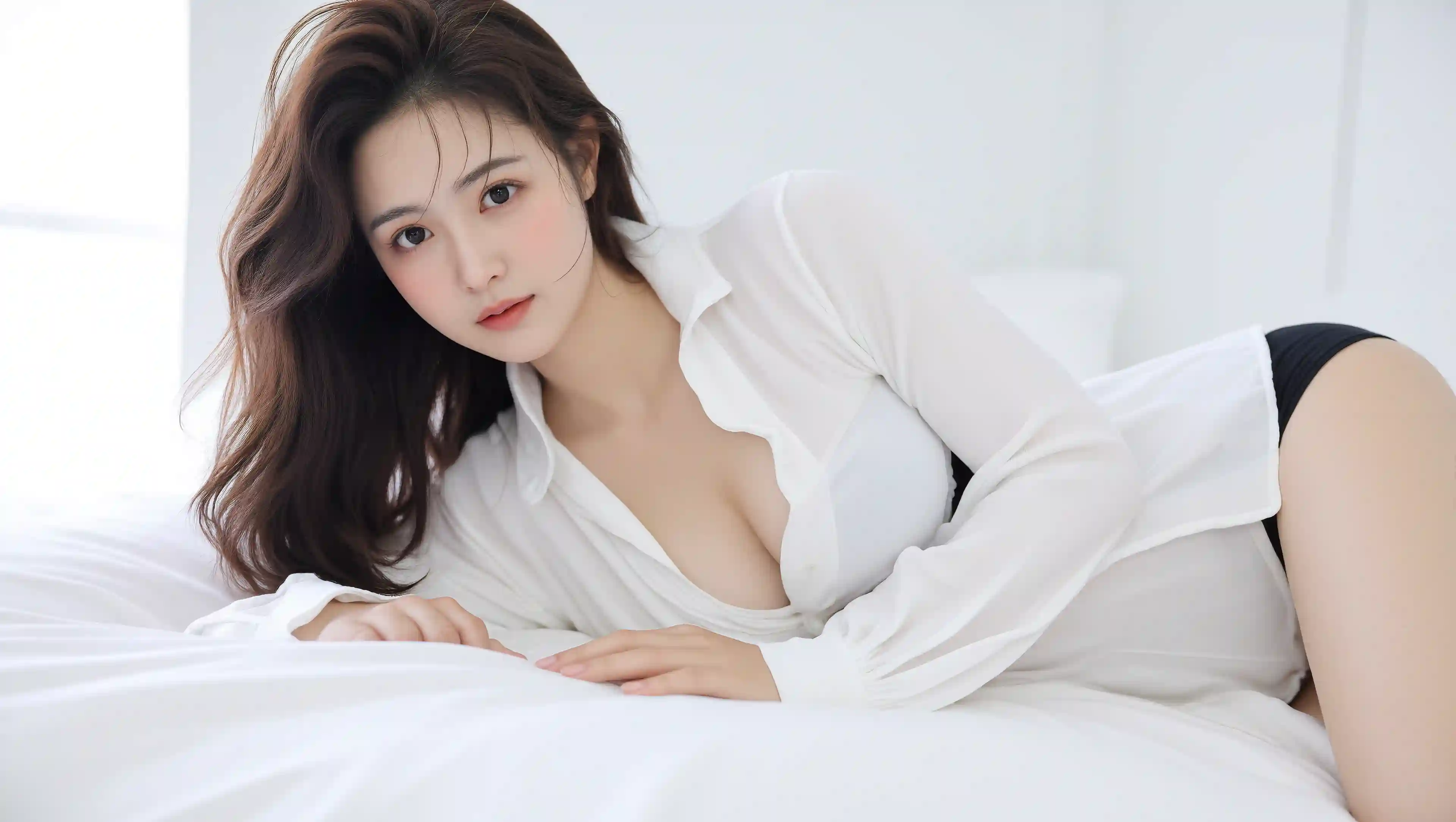 长发白衬衫美女 性感 写真 