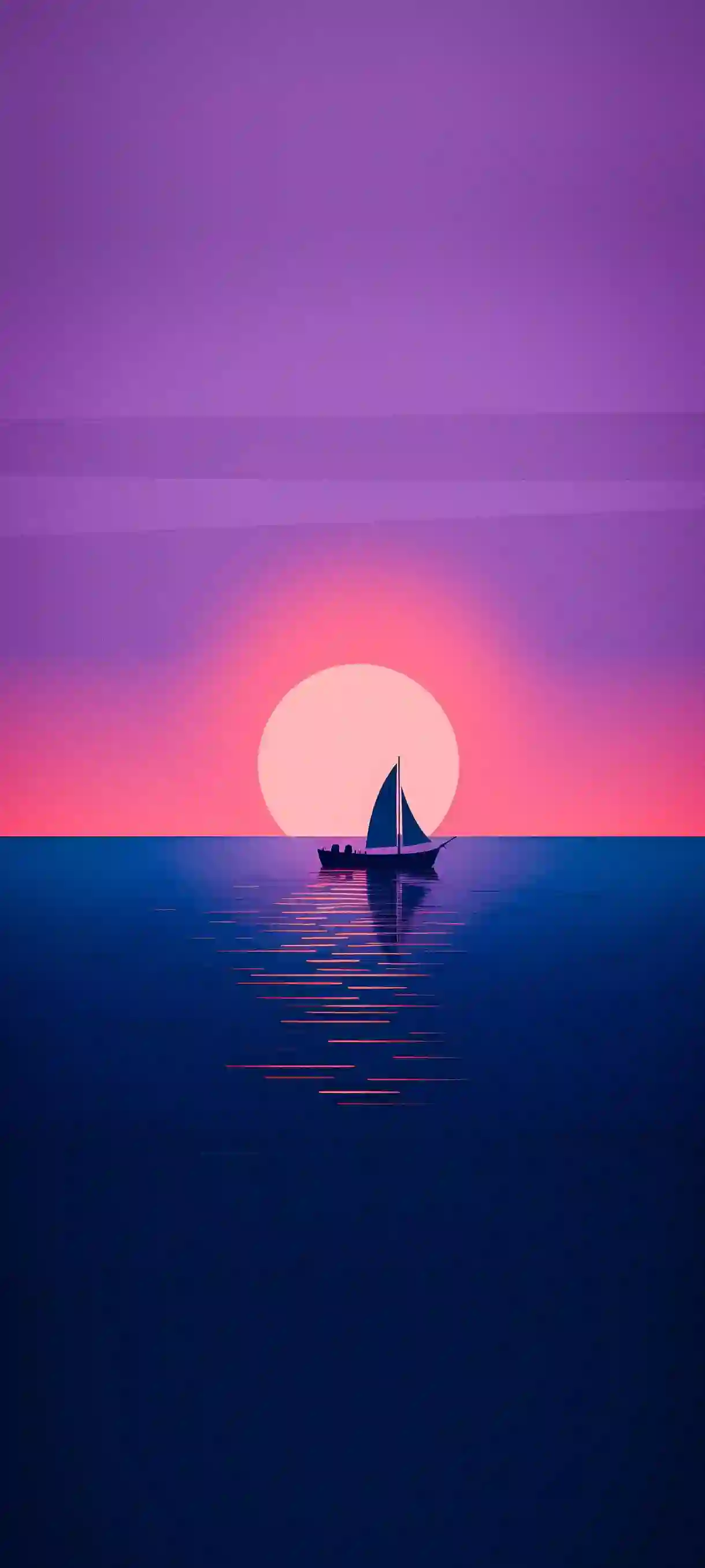 日落 帆船 海景 极简 插画 壁纸