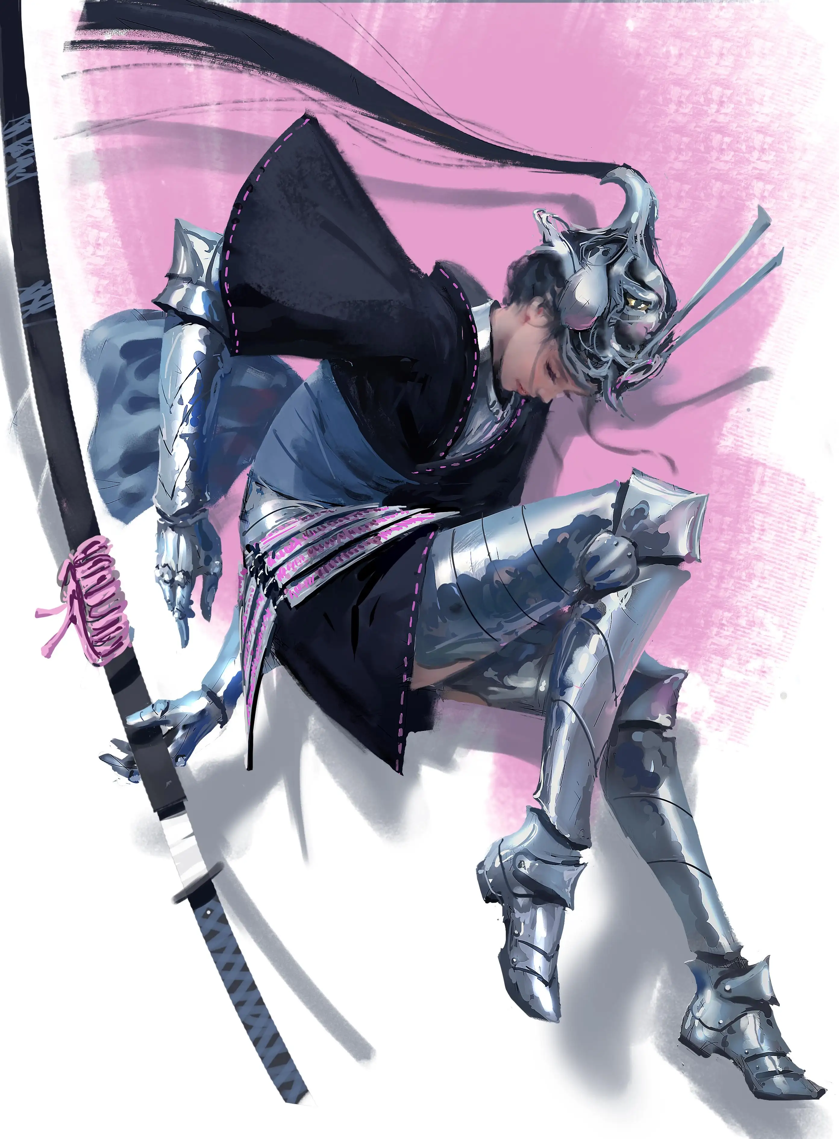 盔甲 武士刀 女孩 wlop