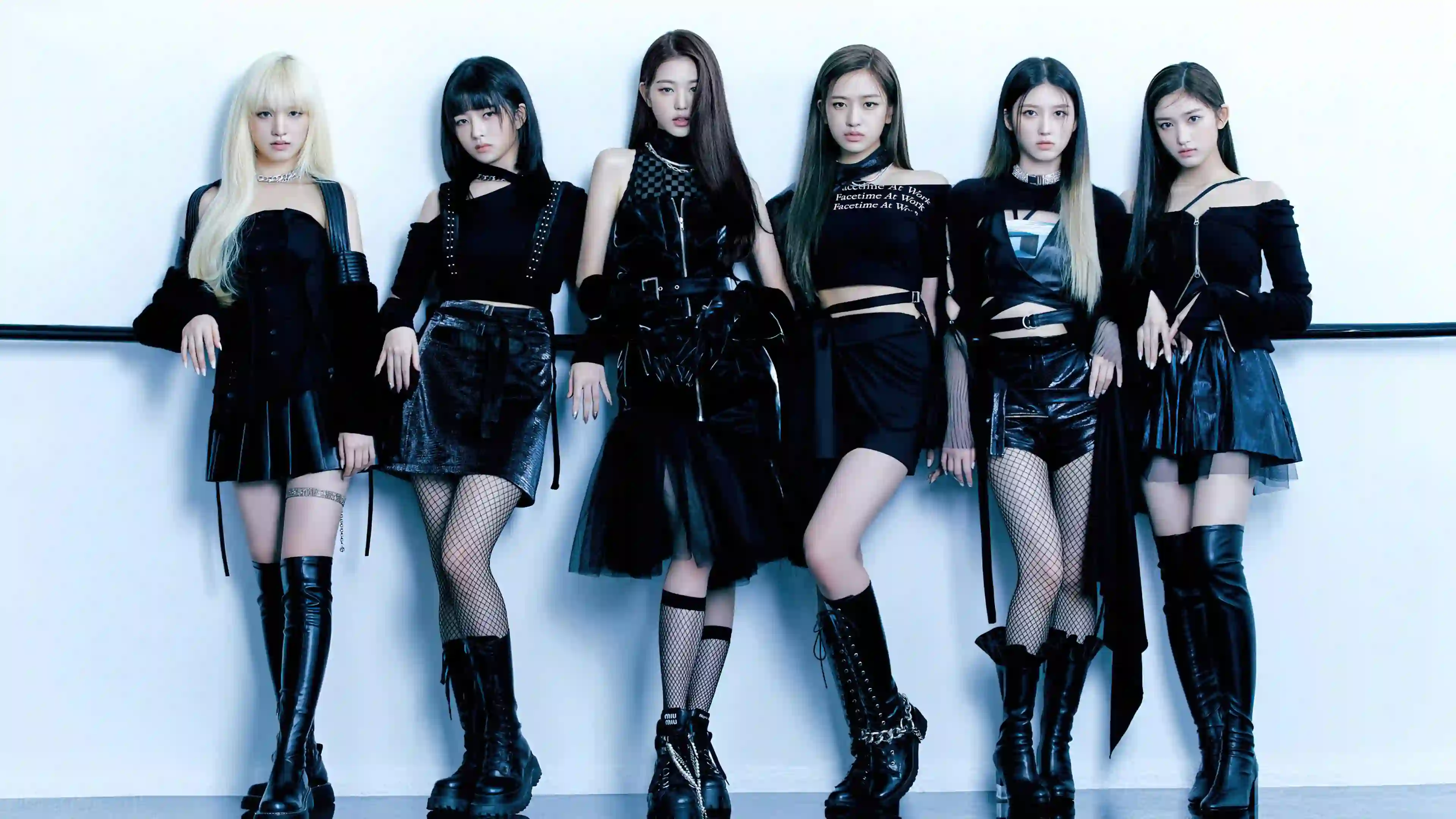 ive-k-pop 长发美女 长腿丝袜美女 性感 黑色皮衣
