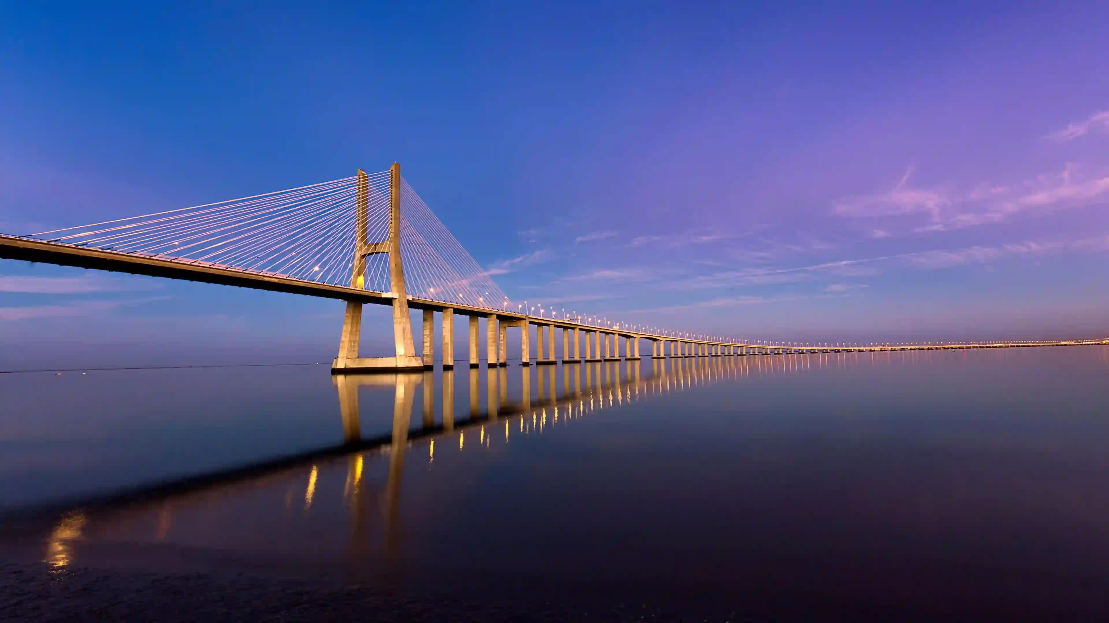 跨海大桥 夜景 倒影 桥梁 风景壁纸