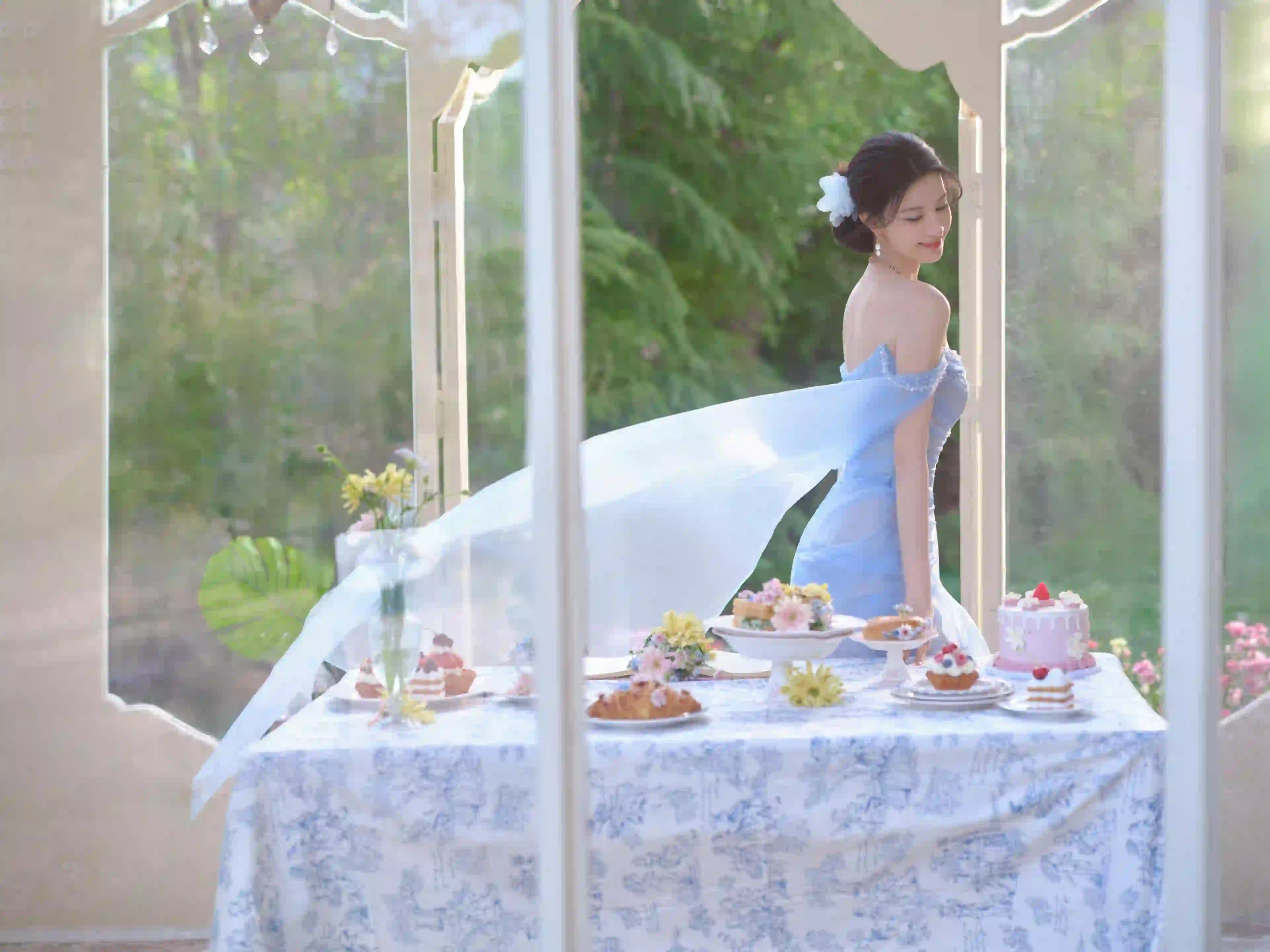 王楚然 清新 蓝色裙子 长发篮裙美女