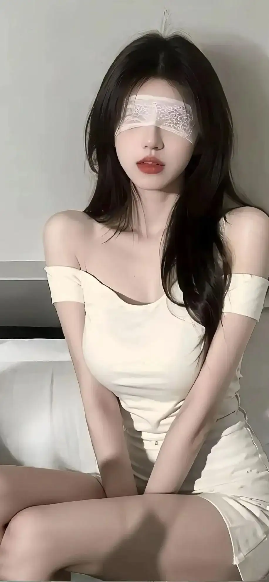 白裙长腿美女 长发美女 蒙着眼睛 性感美女