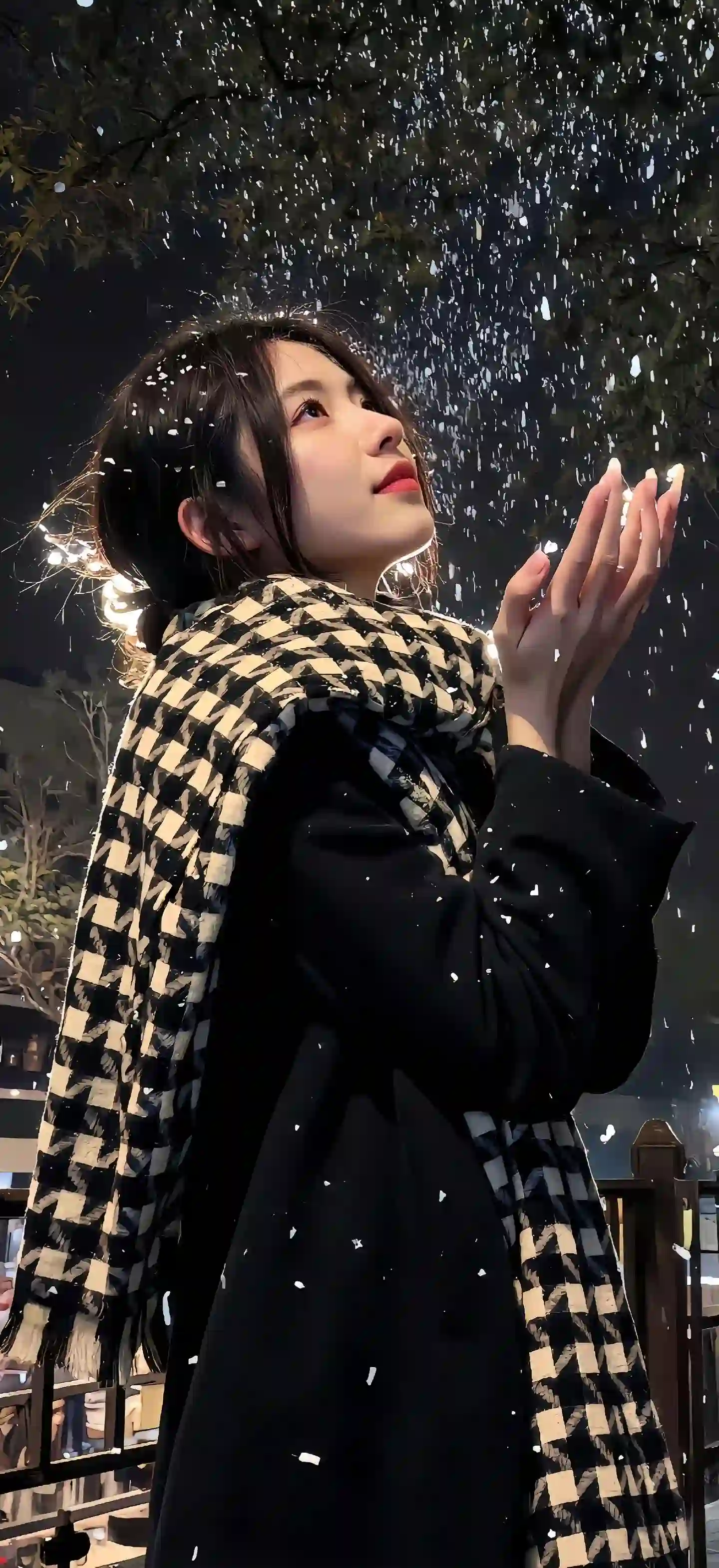 雪花 手捧雪花的美女 户外写真 唯美意境
