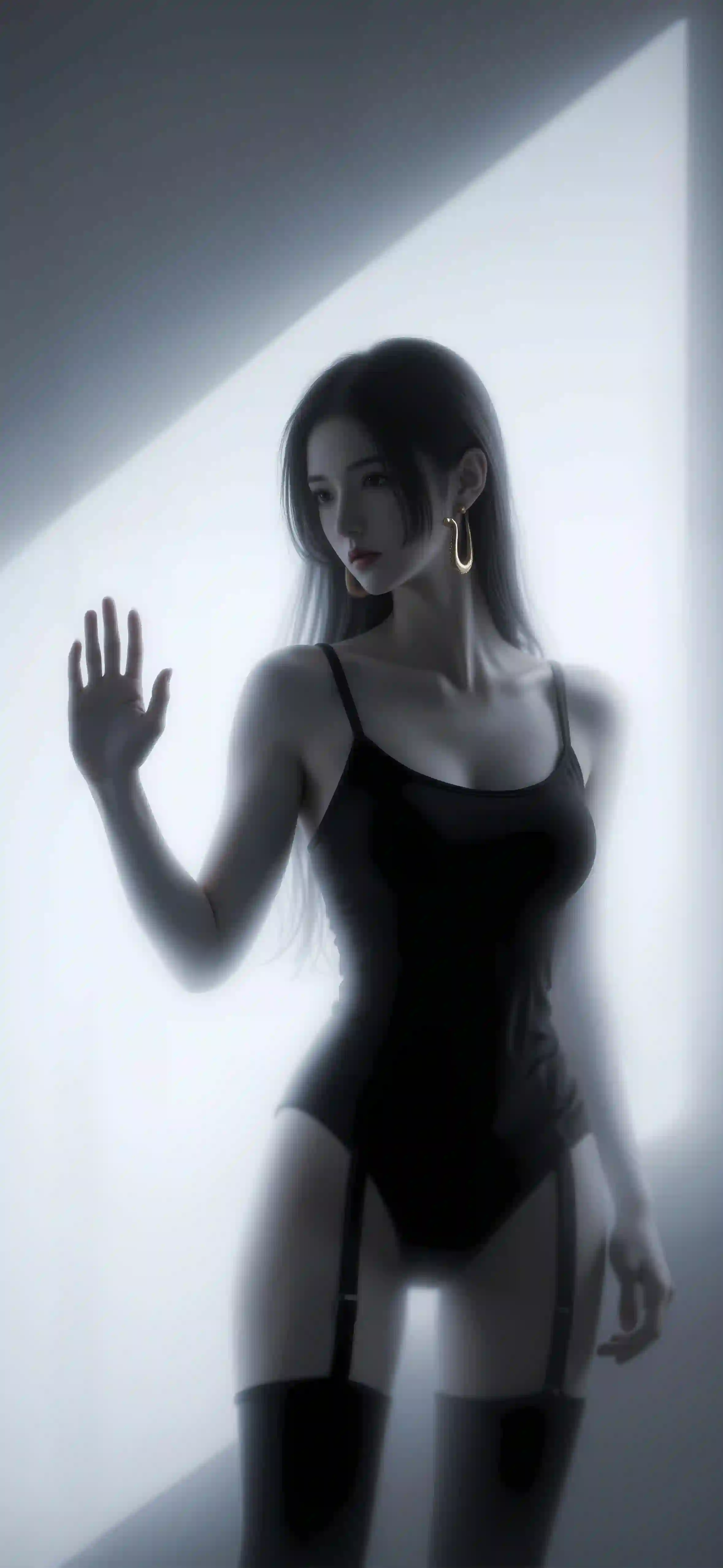 ai 女帝 长发性感美女 丝袜 性感 黑色吊带 朦胧