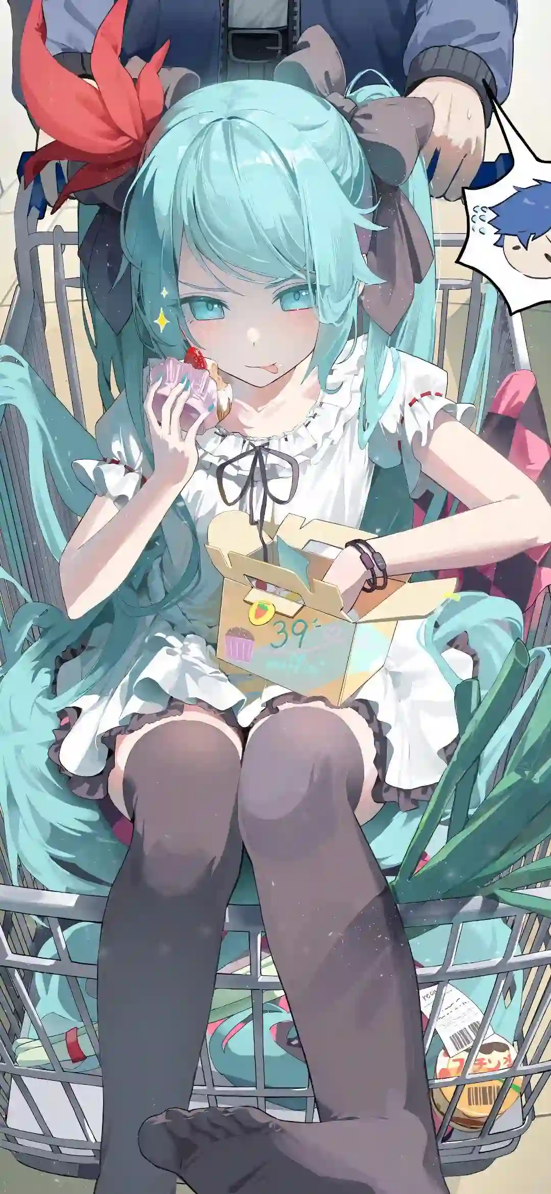 初音未来 购物车 吃蛋糕 可爱动漫 少女日常