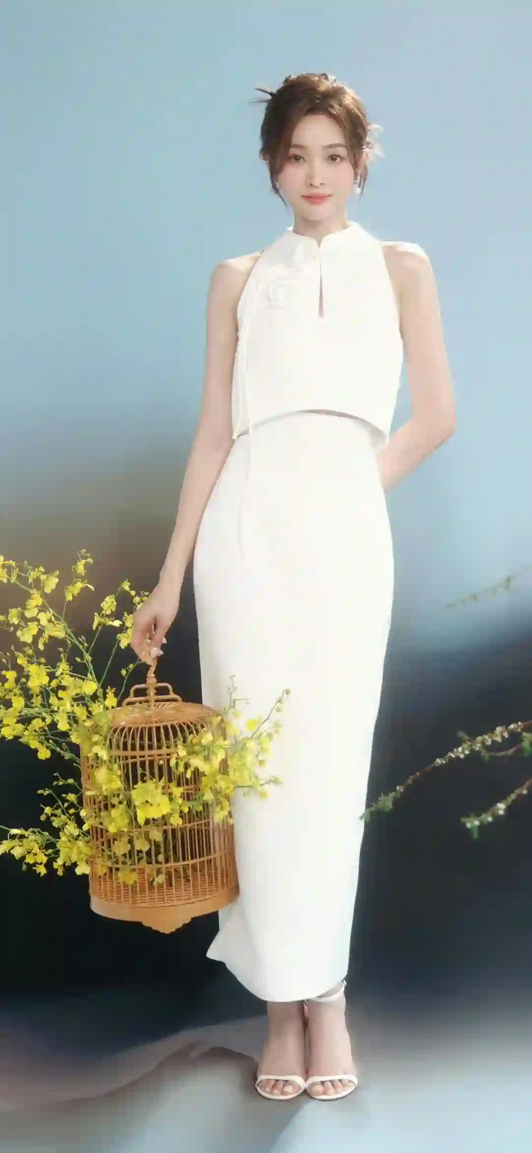 吴宣仪 长发清纯美女 白色裙子 白色衣服 