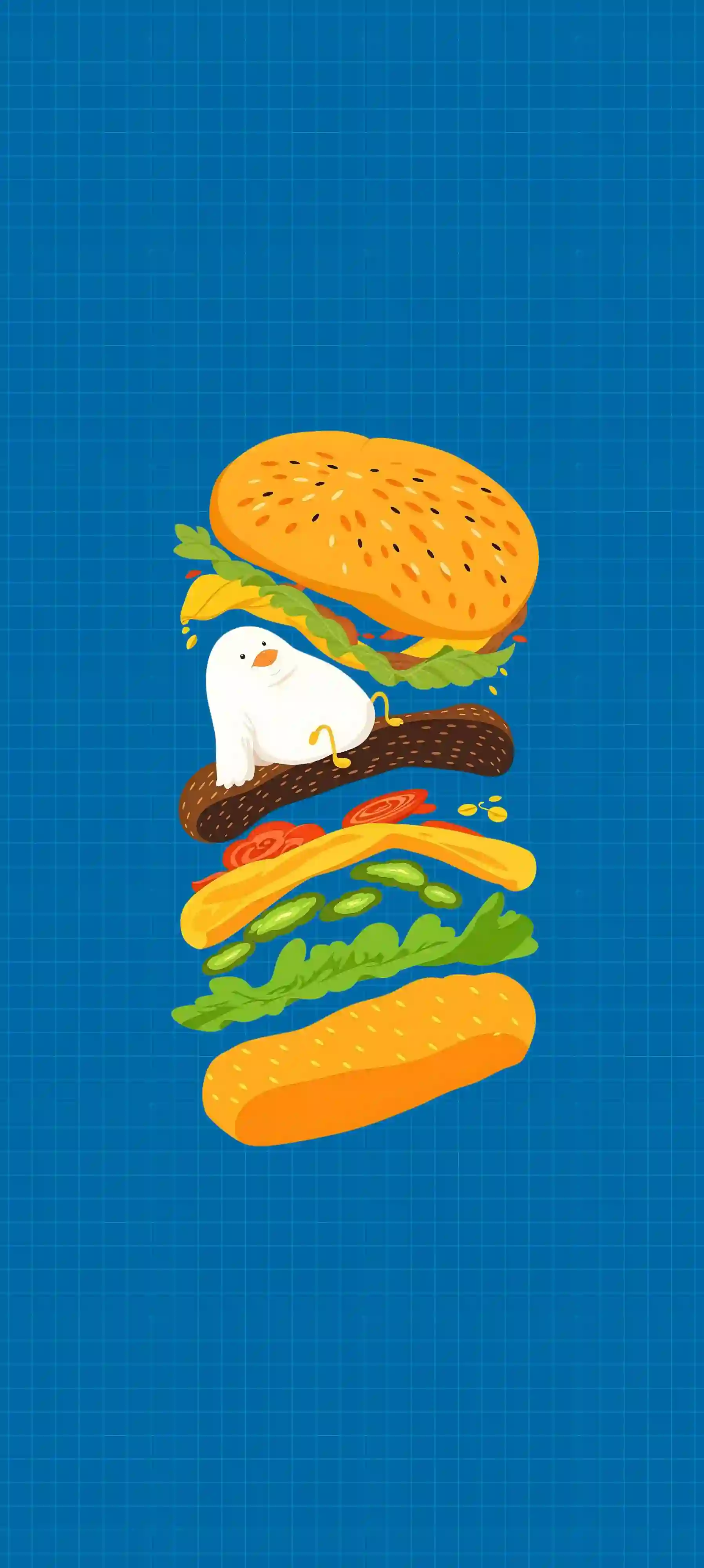 创意 卡通 汉堡 小鸟 插画