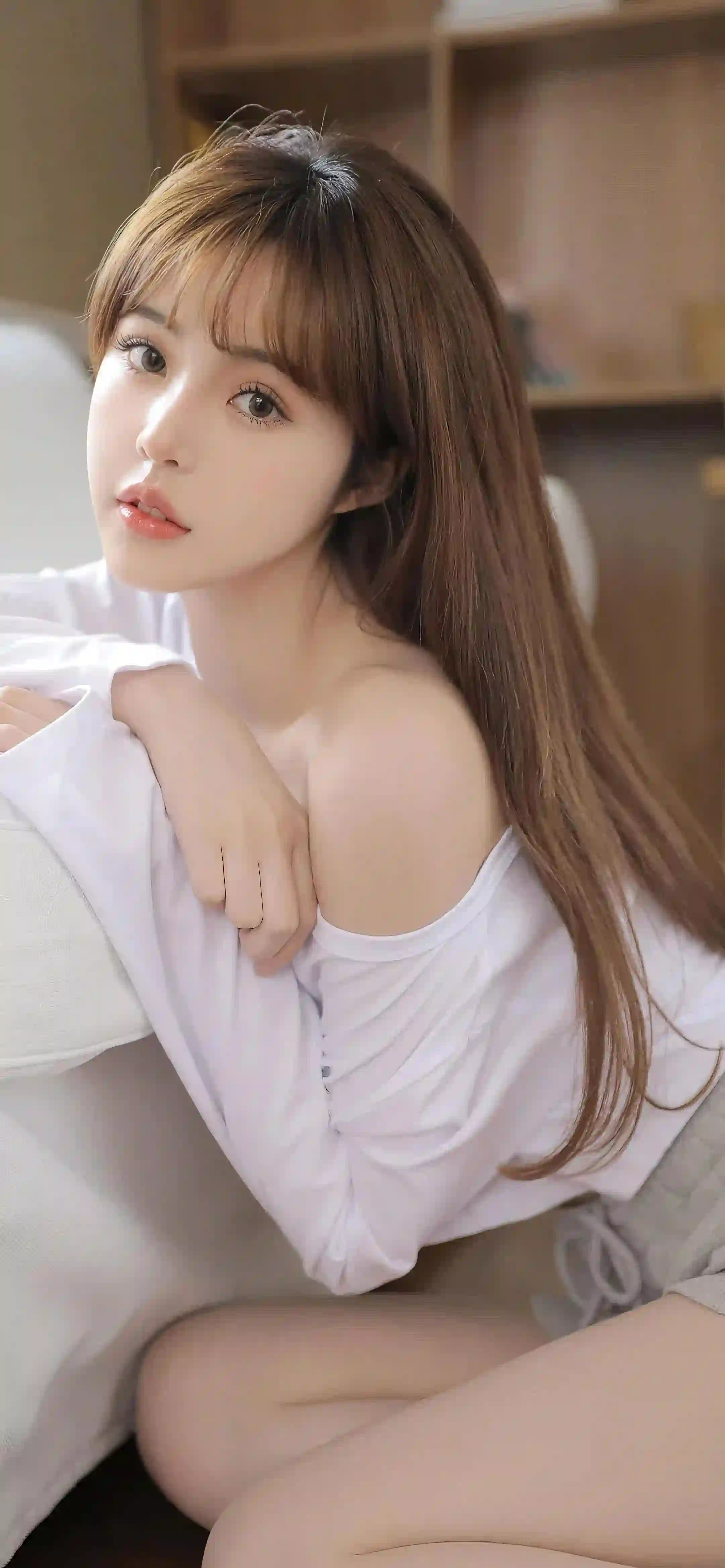 漏肩穿搭 居家写真 长腿美女