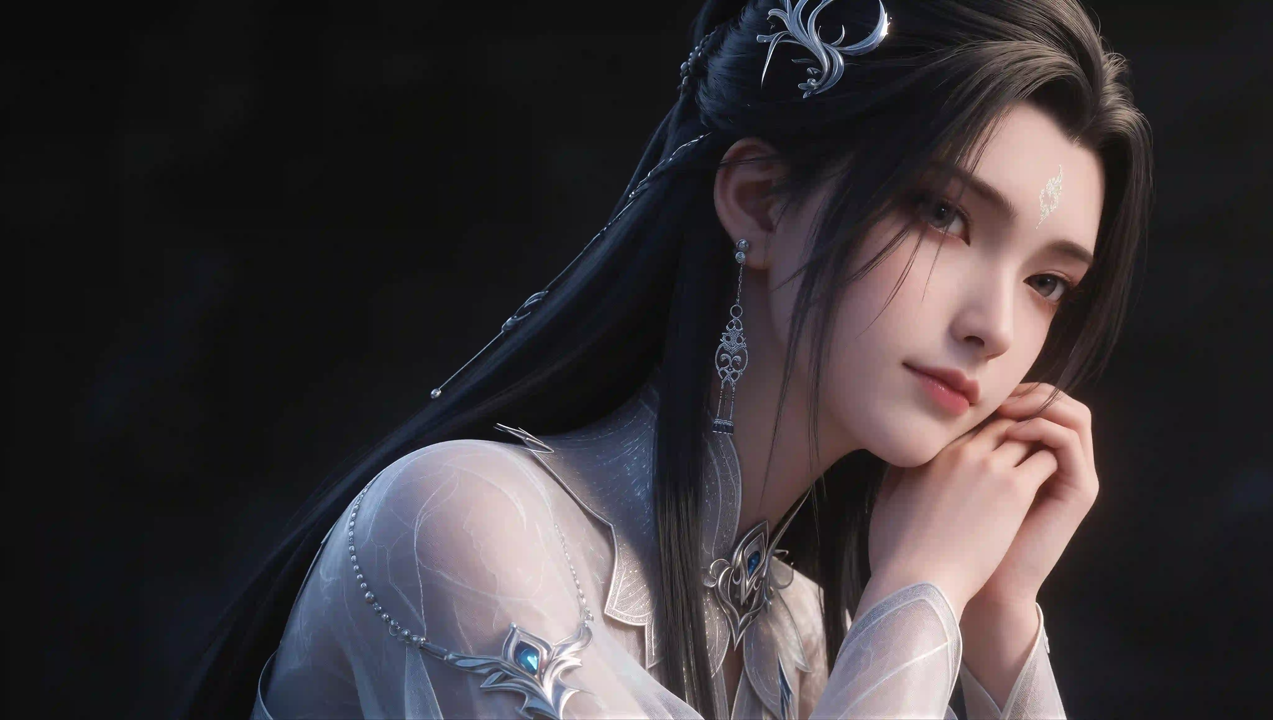 陆雪琪 古风美女 仙侠 3D角色 纱裙 银饰 清冷美女