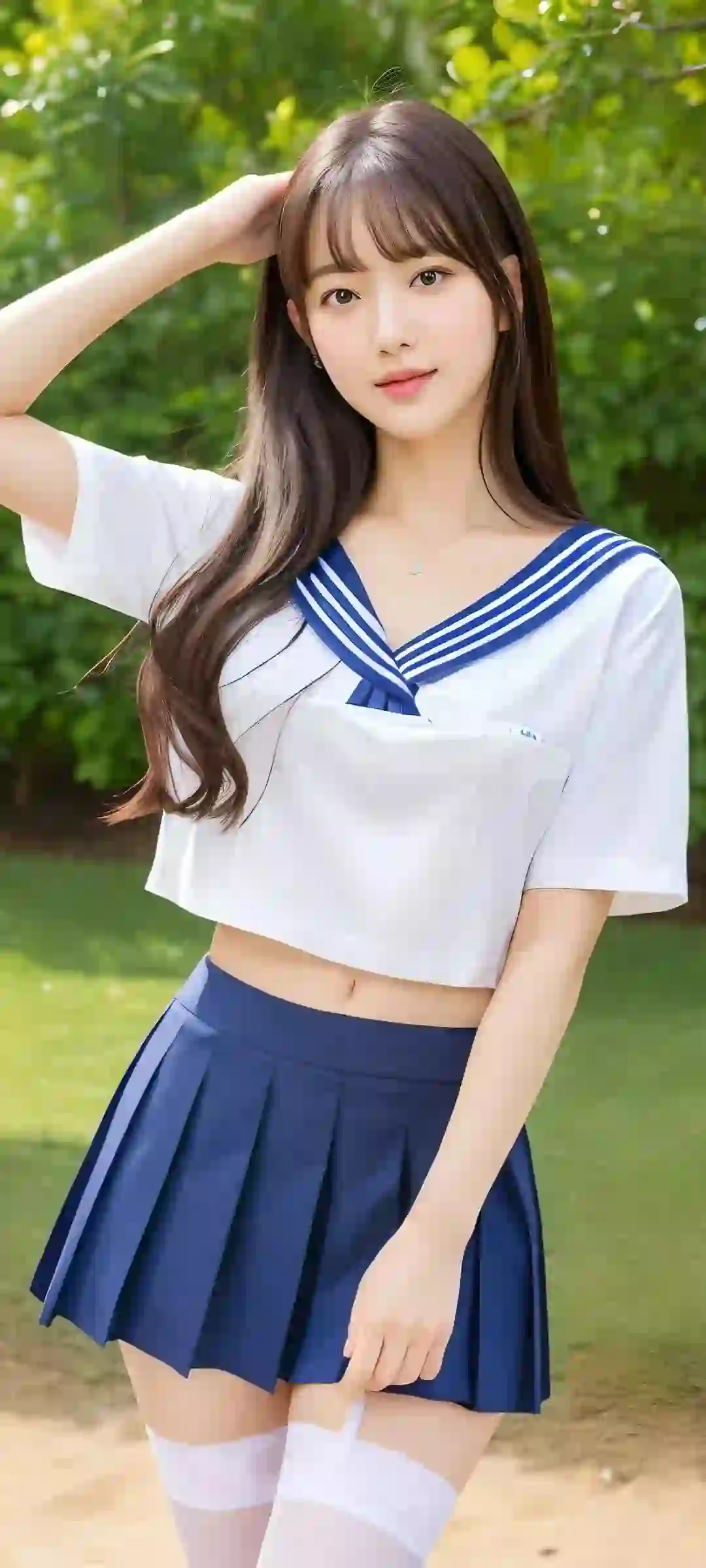 美女 jk 学院风 户外 清纯美女 吊带袜