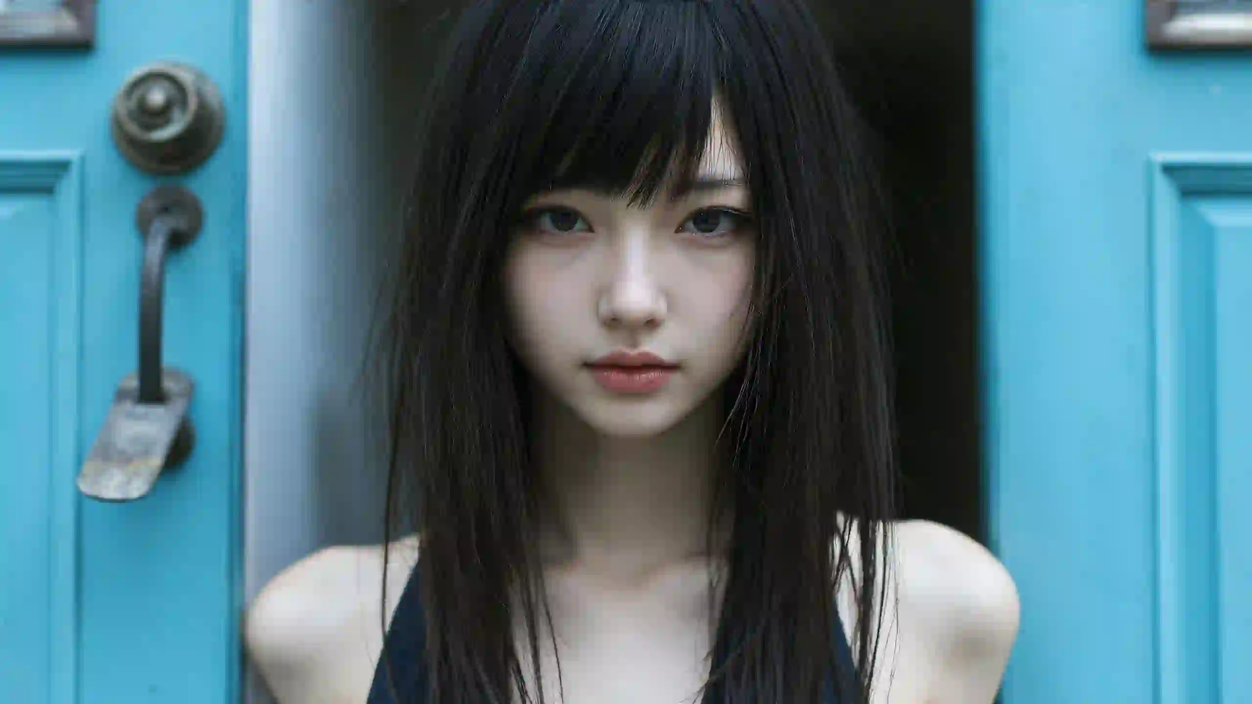 长发清纯美女 漏肩穿搭 性感 美女