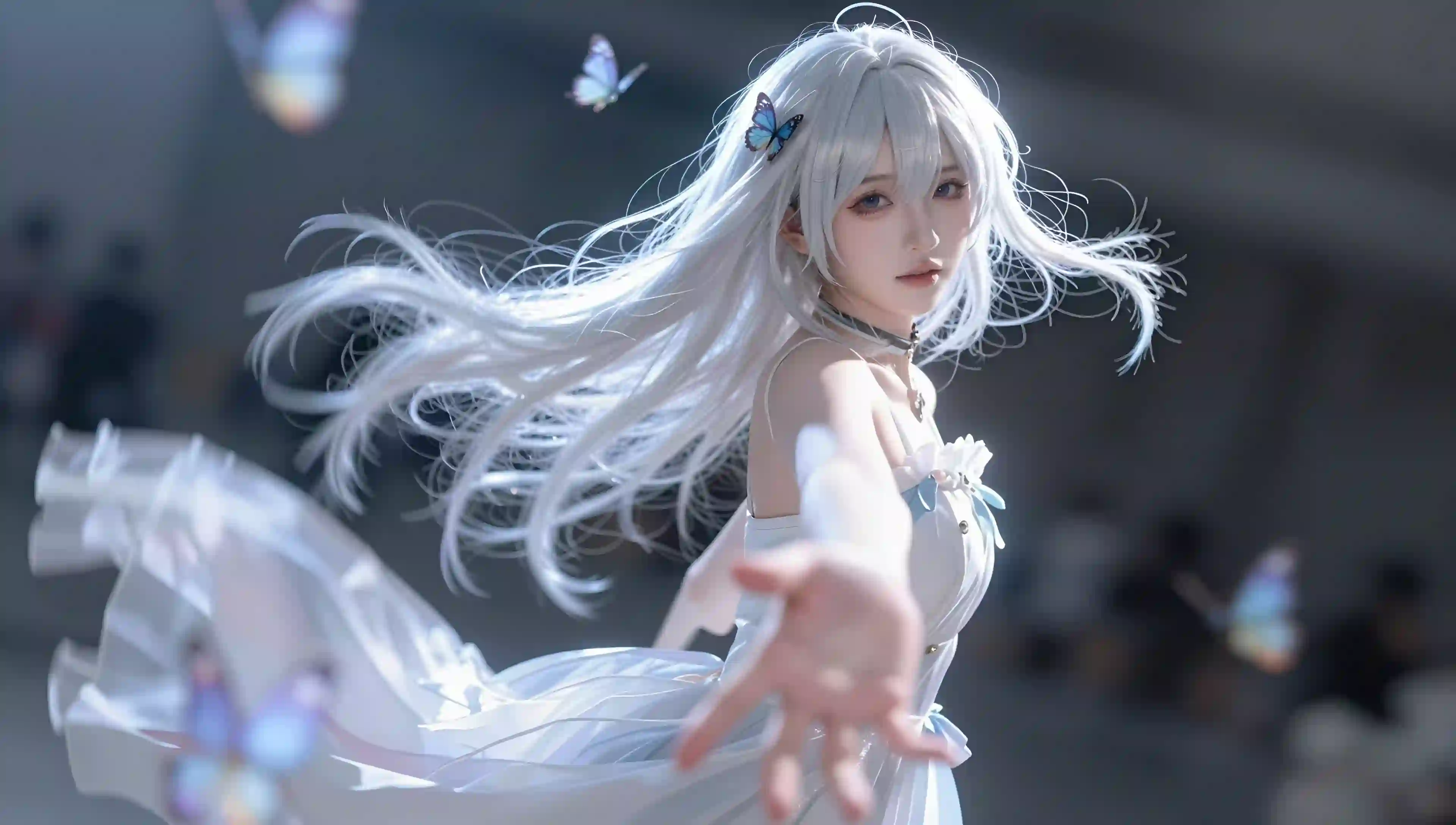 白发 少女 蝴蝶 唯美 cosplay 梦幻 壁纸
