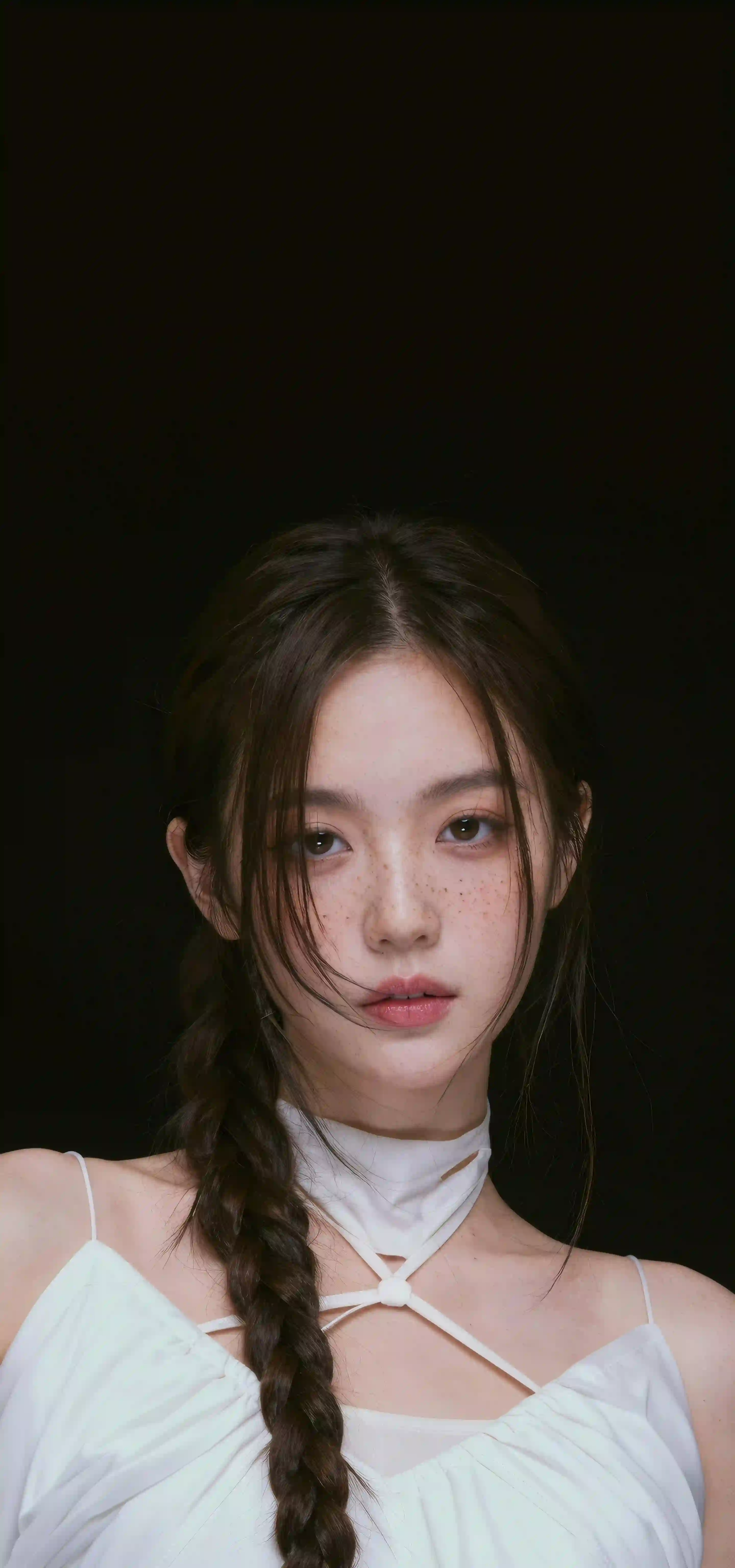 美女 麻花辫 长发美女 吊带 白色吊带 