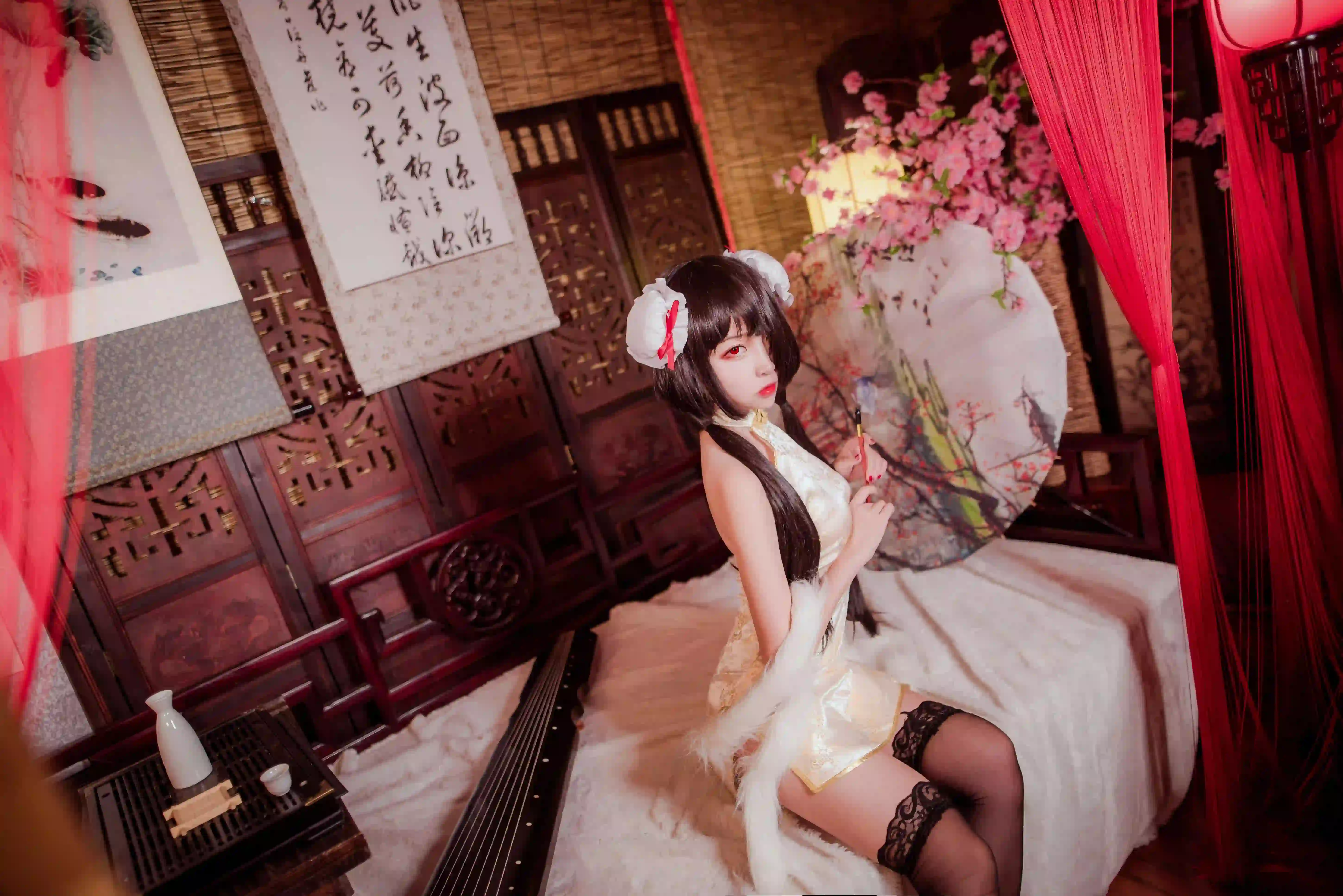 长发性感美女 黑丝 古色古香 旗袍