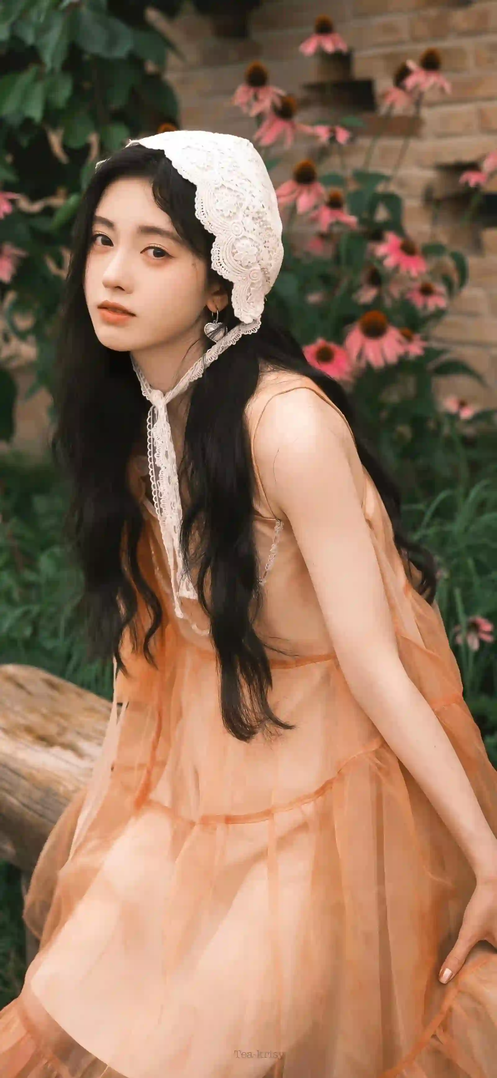 黑发女孩 蕾丝头巾 花园写真 纱裙 唯美人像 鞠婧祎