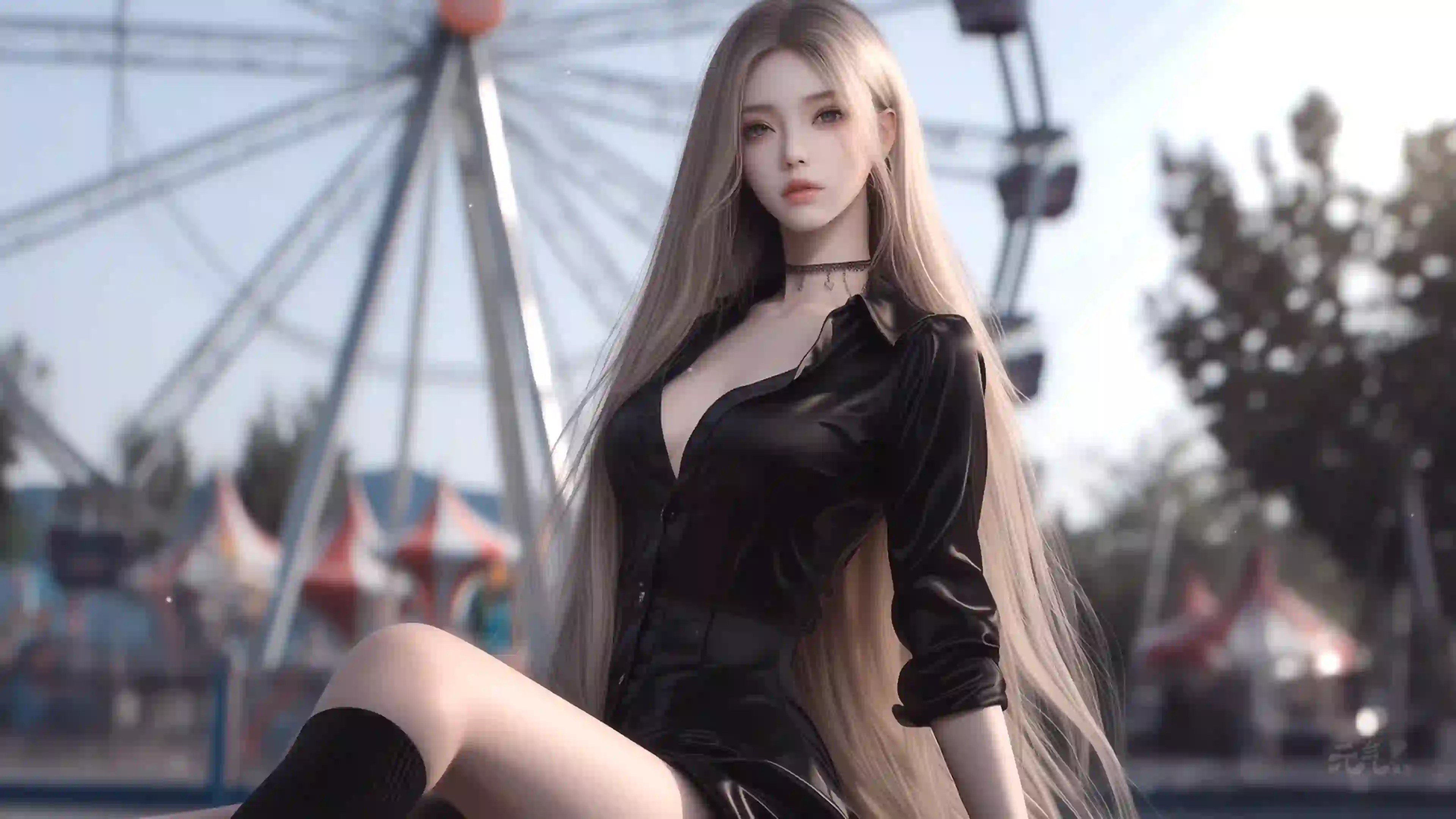 长发性感美女 长腿美女 游乐园 ai