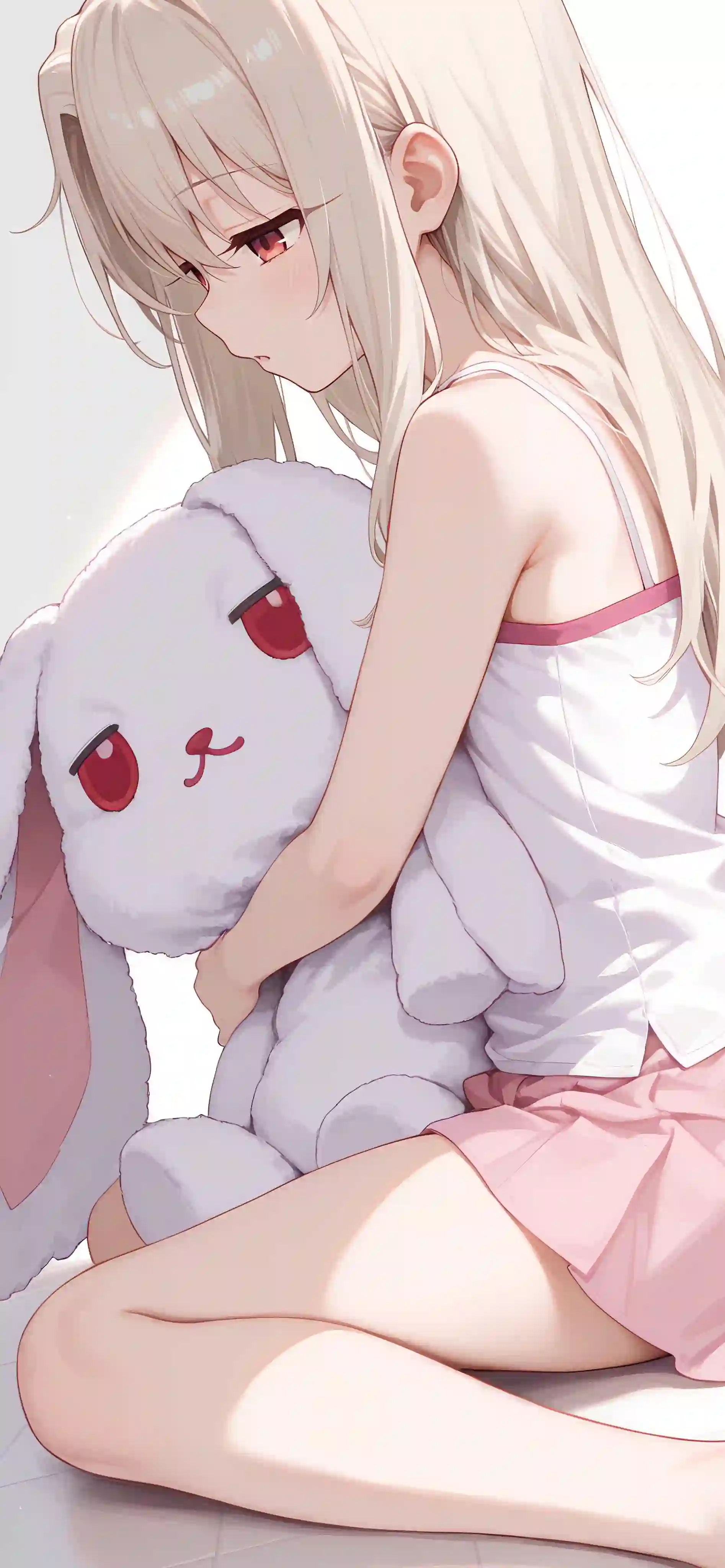 可爱女孩 灰色头发 可爱兔子 白色兔子 白色衬衫