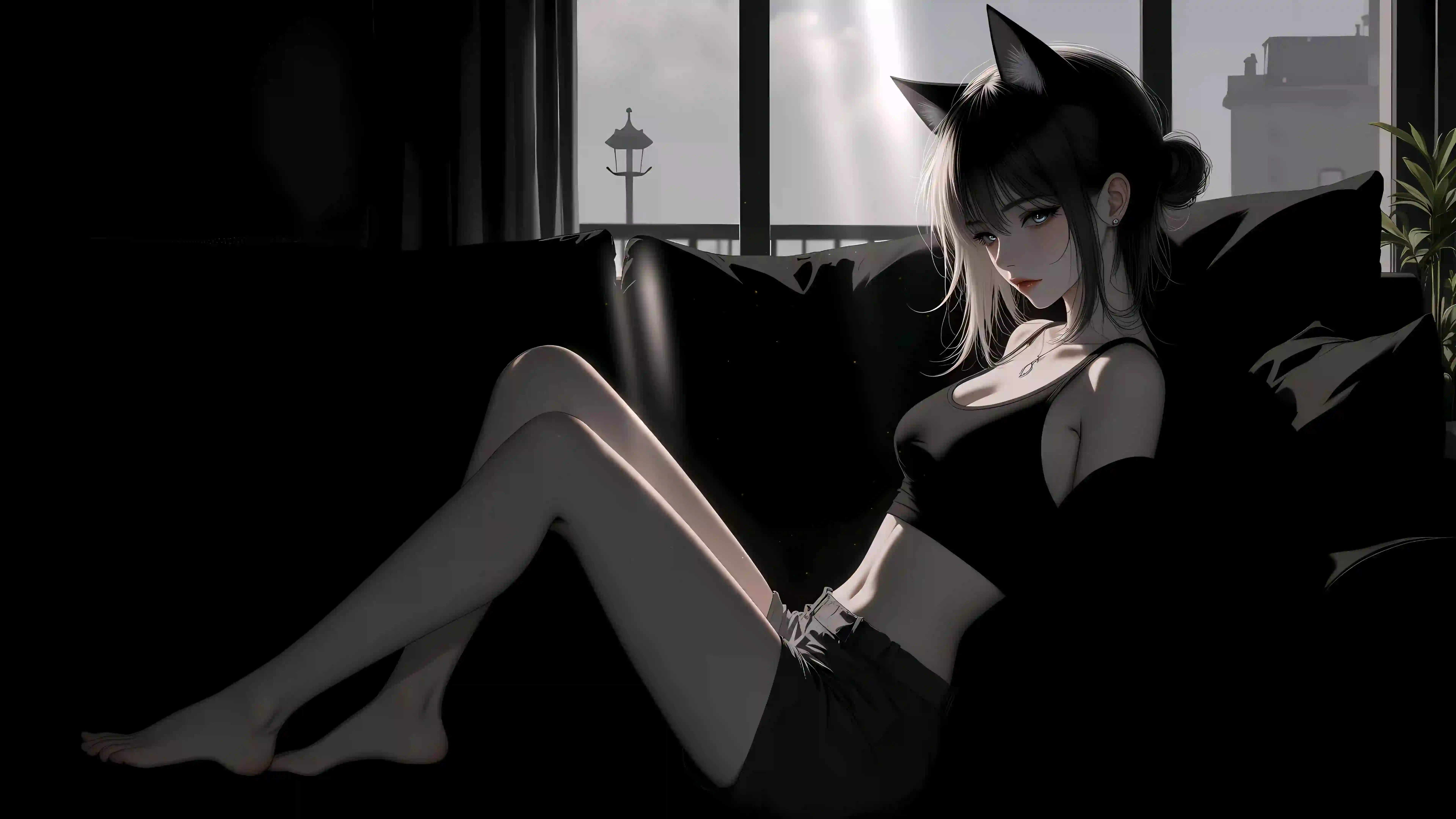 动漫女孩 大长腿 猫耳女孩 ai