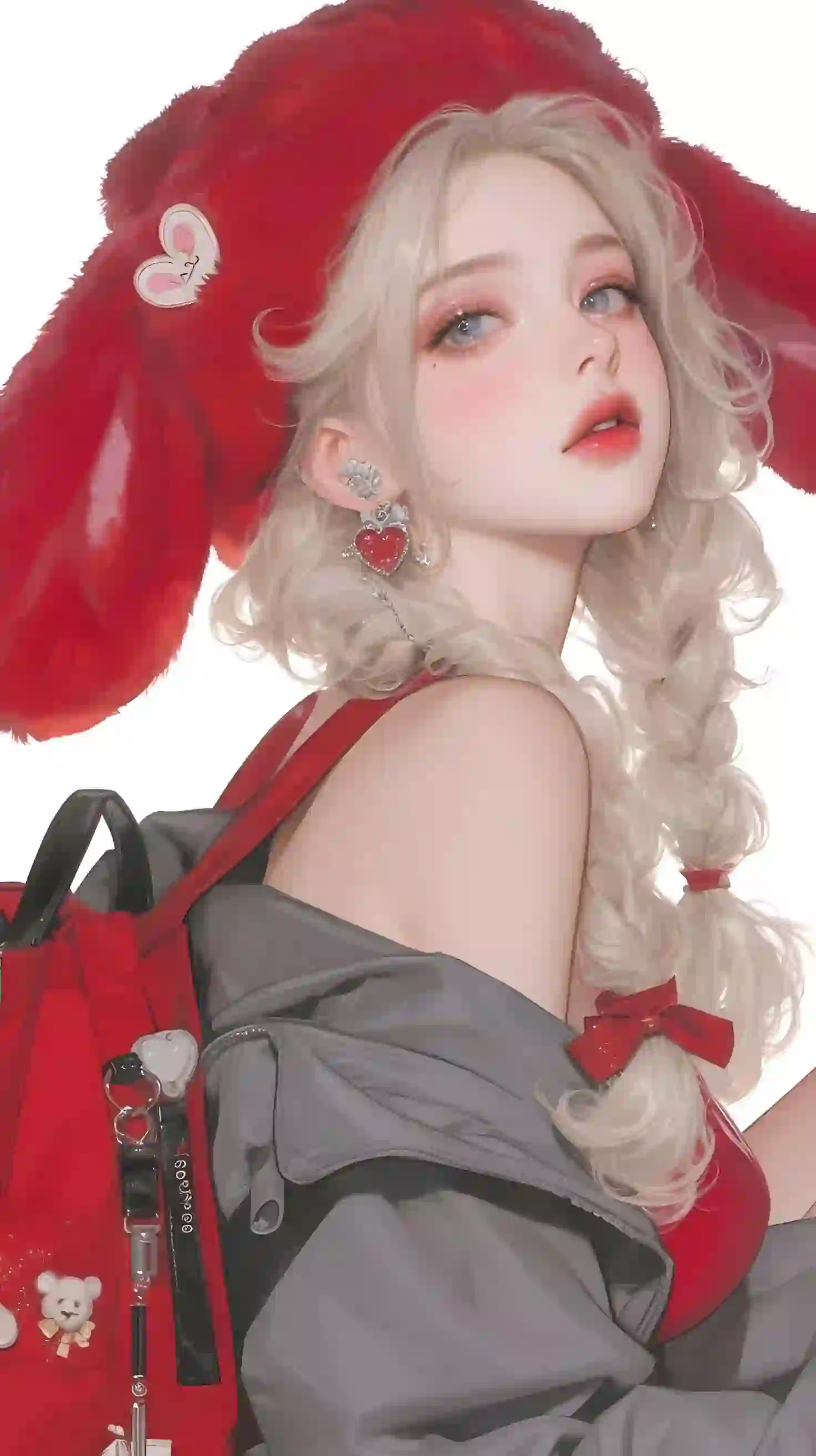小红帽 金色头发 双马尾 动漫女孩 红色背包