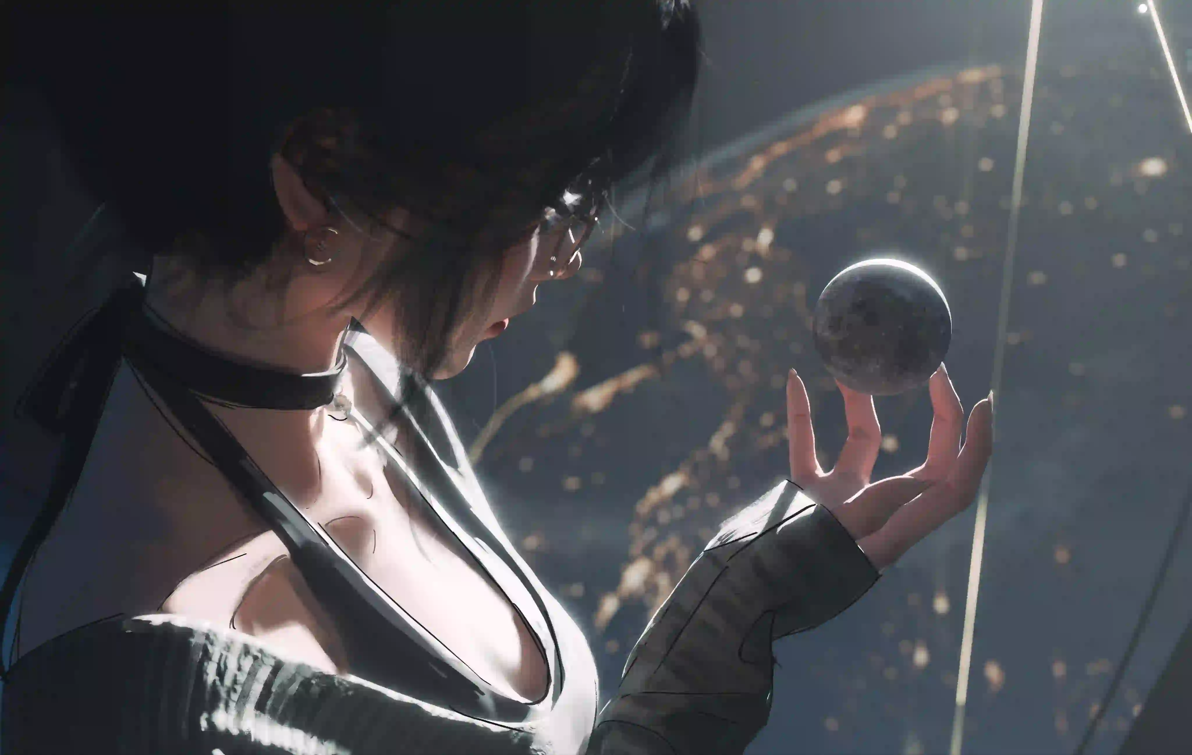 动漫 二次元 wlop 掌心的星球 长发美女 太空